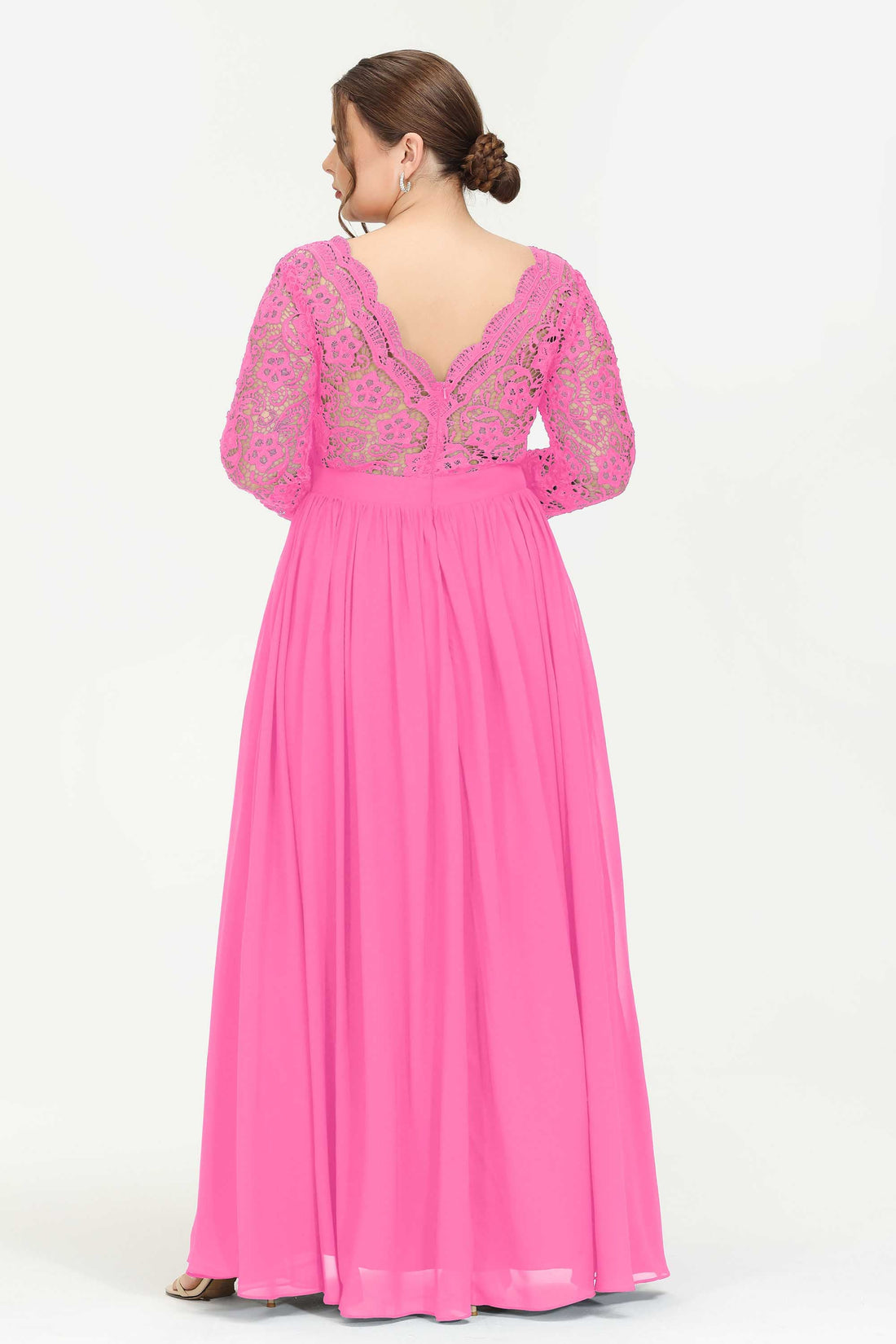 Lace and Chiffon Long Dress with Cap Sleeves Azalea Plus Size