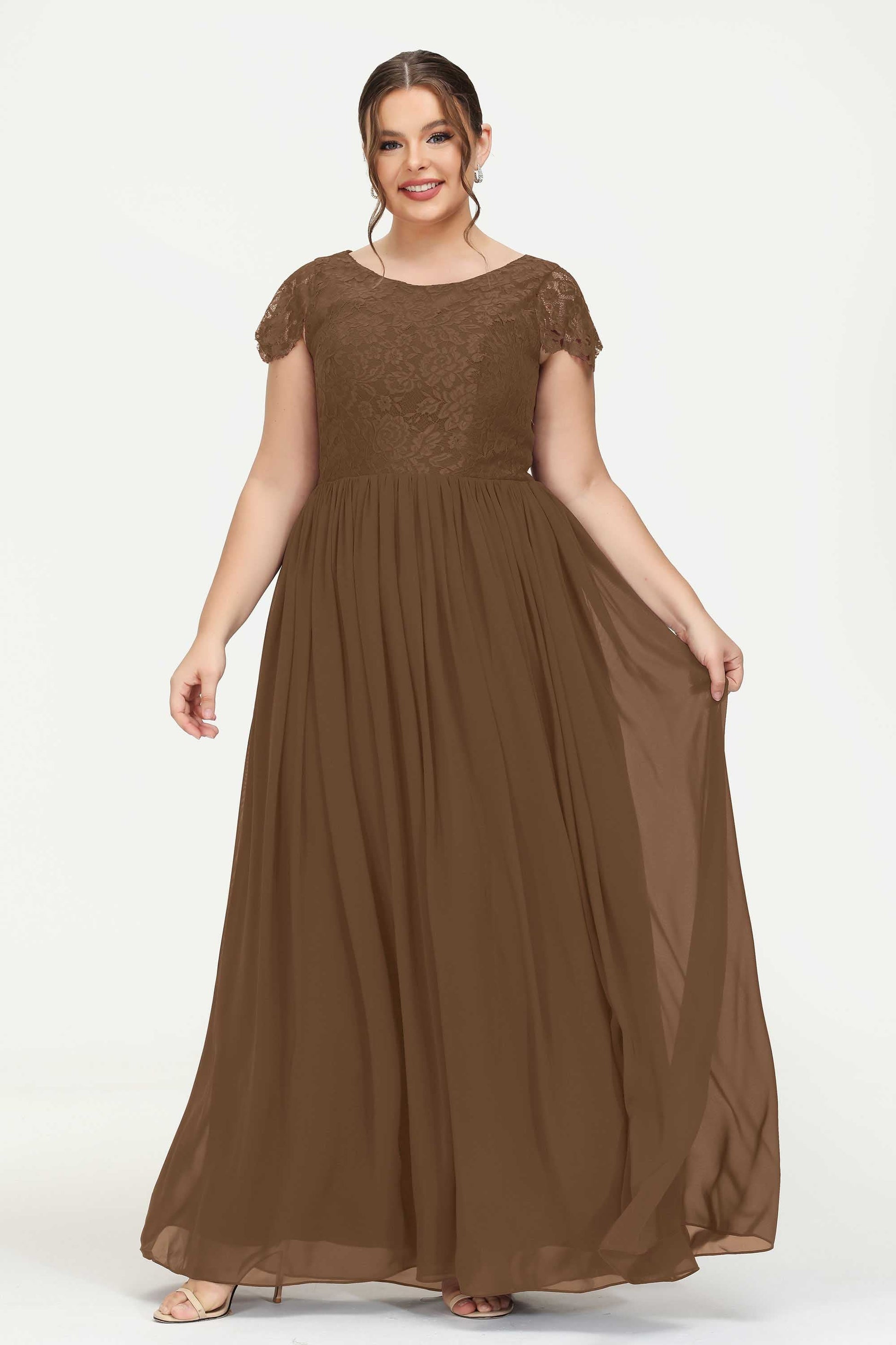 Duntery Scoop Neckline Maxi Plus Size Bridesmaid Dress, Chocolate Duntery Scoop Neckline Maxi Plus Size Bridesmaid Dress, Chocolate