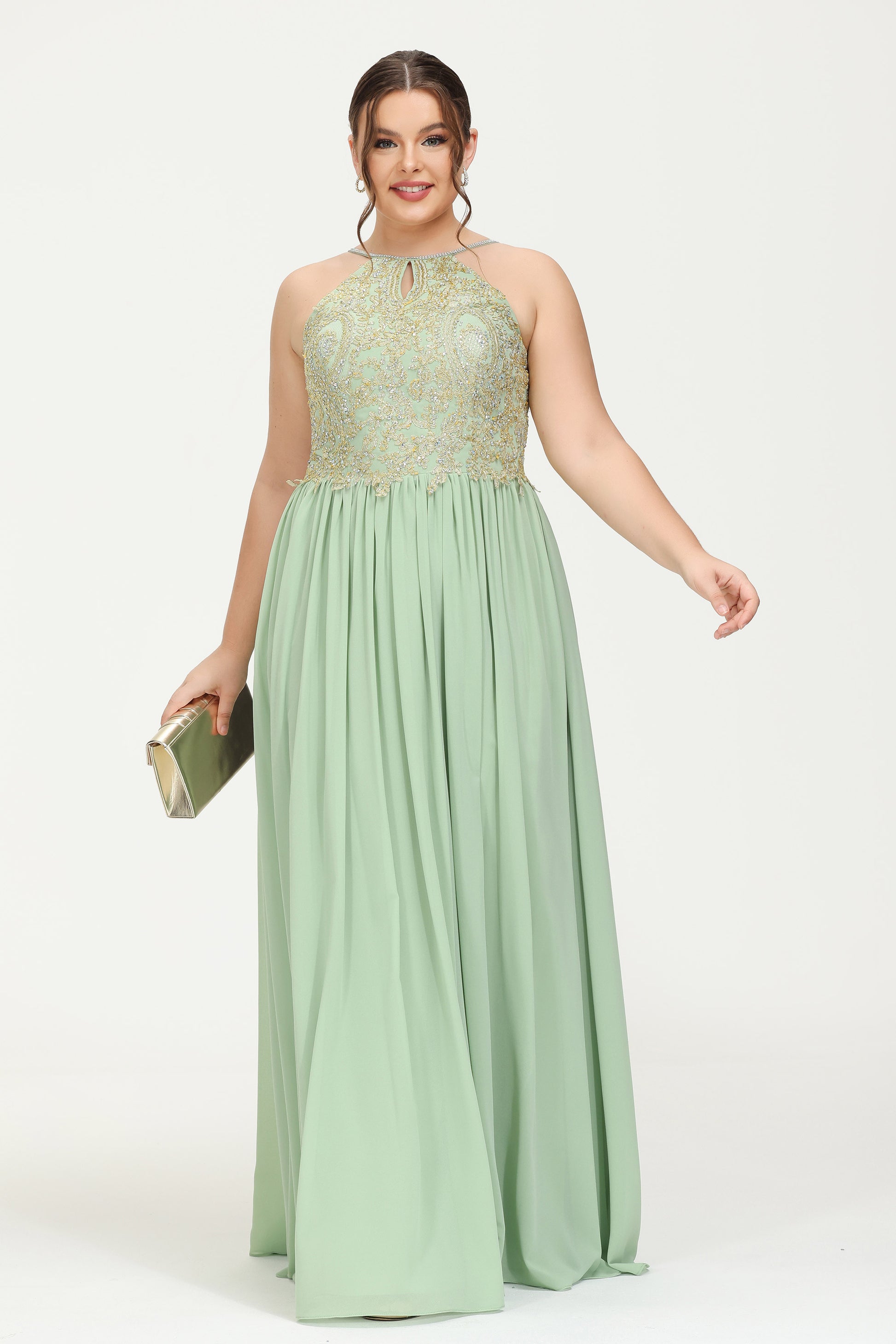 Duntery Halter Beaded Floor-Length Plus Size Chiffon Gown, Dusk Duntery Halter Beaded Floor-Length Plus Size Chiffon Gown, Dusk