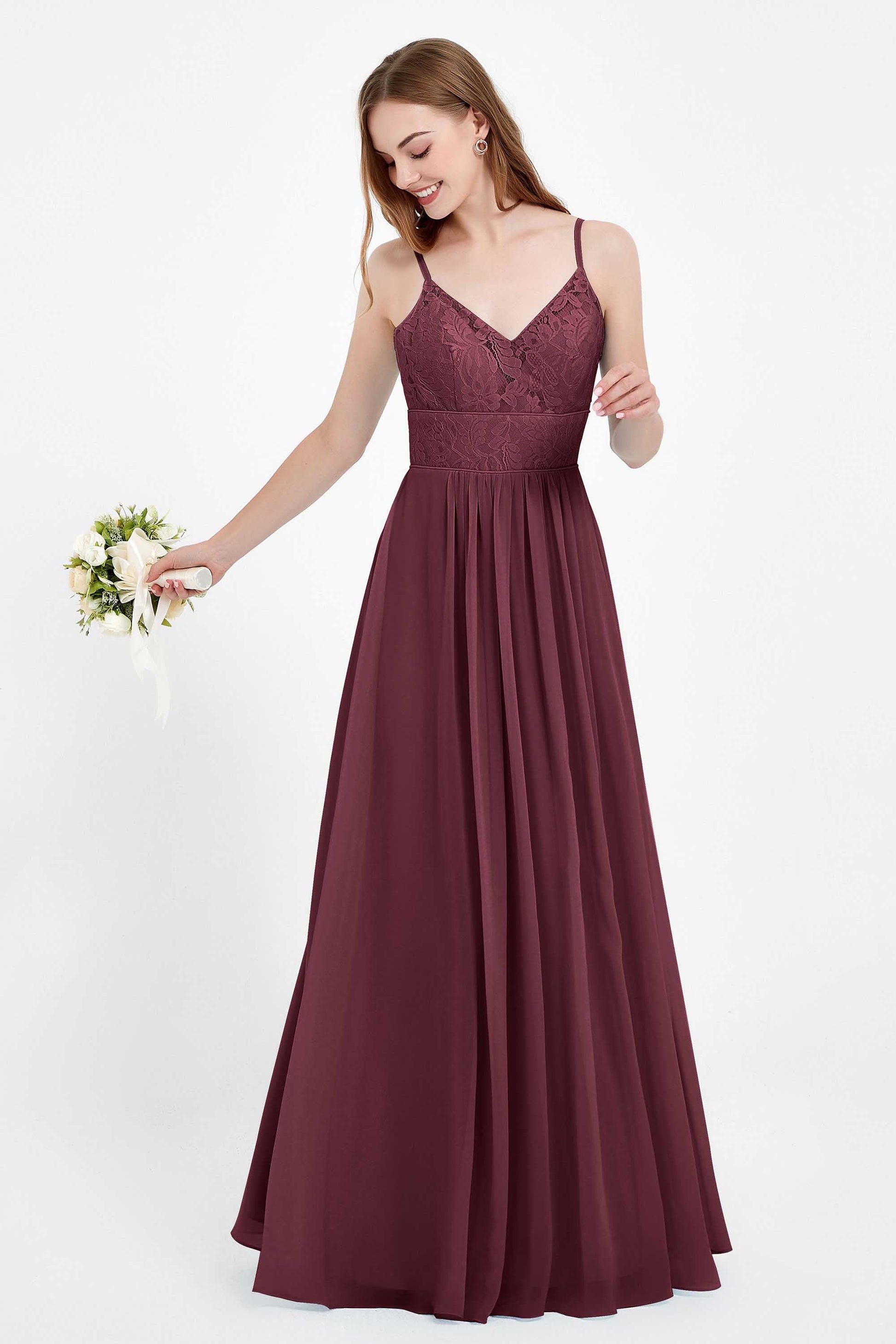 Floral Lace Bodice Long Chiffon Bridesmaid Dress DUNTERY Floral Lace Bodice Long Chiffon Bridesmaid Dress DUNTERY