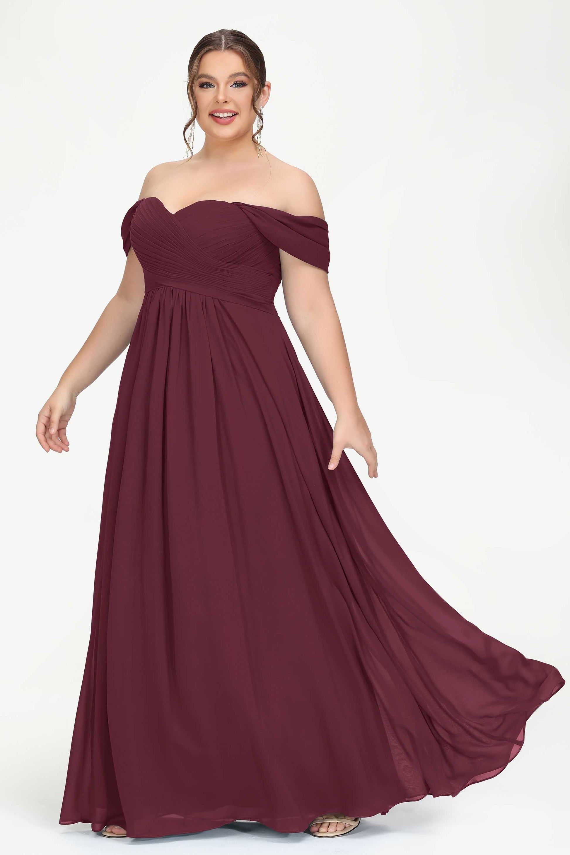Duntery Cap Sleves Floor-Length Chiffon Bridesmaid Dress, Mulberry Duntery Cap Sleves Floor-Length Chiffon Bridesmaid Dress, Mulberry