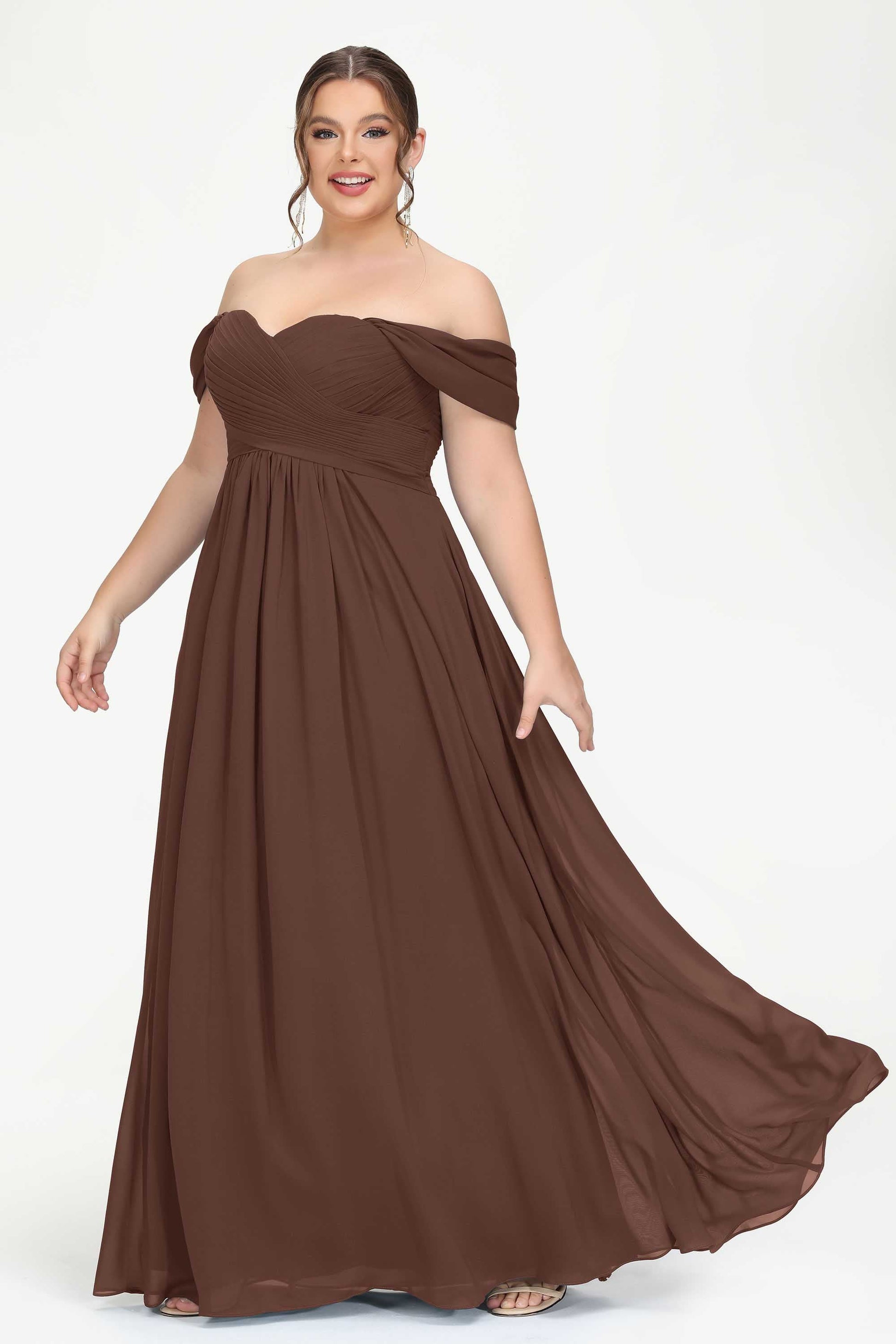 Duntery Cap Sleves Floor-Length Chiffon Bridesmaid Dress, Brown Duntery Cap Sleves Floor-Length Chiffon Bridesmaid Dress, Brown