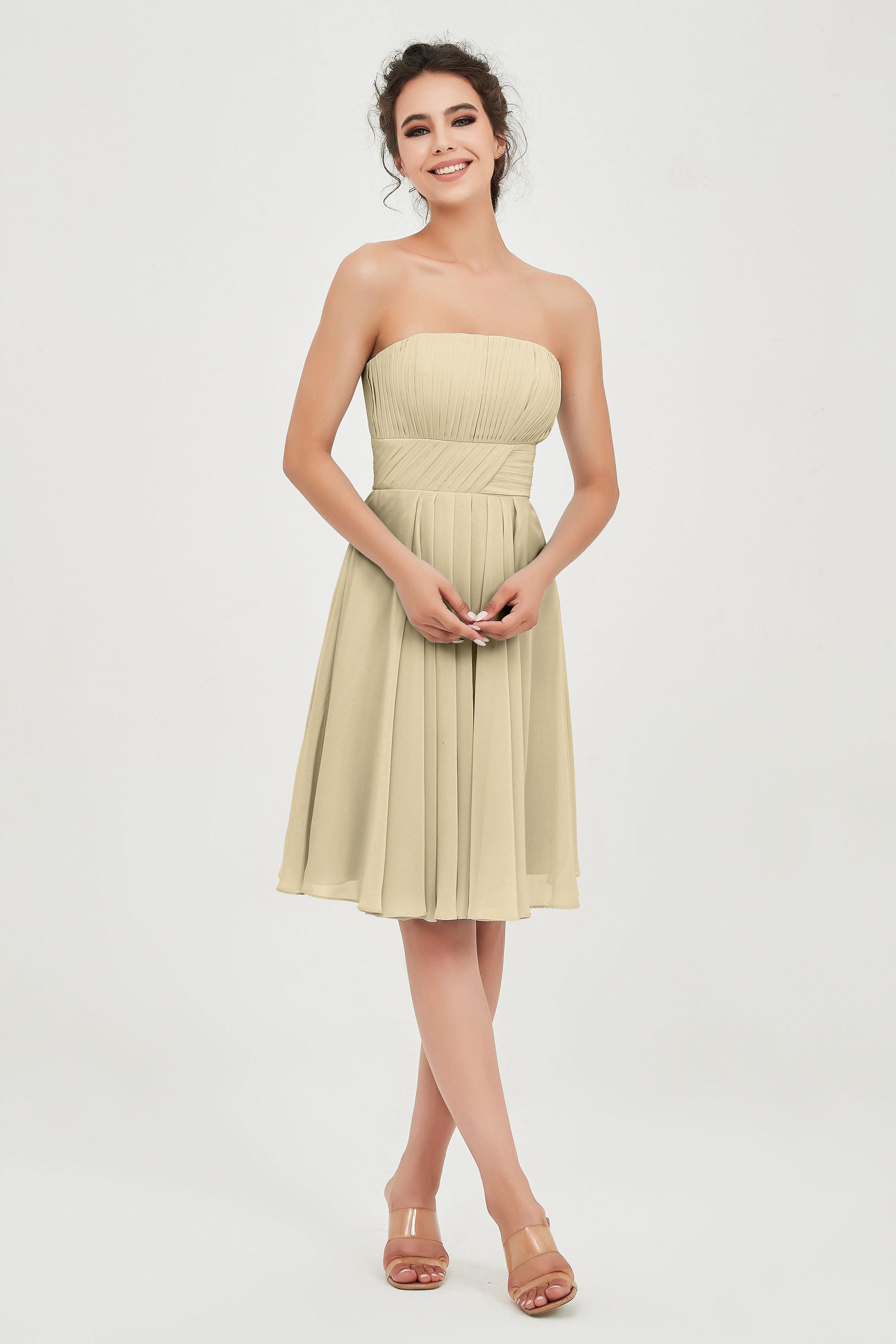 Strapless Chiffon Knee-length Pleated Bridesmaid Dress DUNTERY Strapless Chiffon Knee-length Pleated Bridesmaid Dress DUNTERY