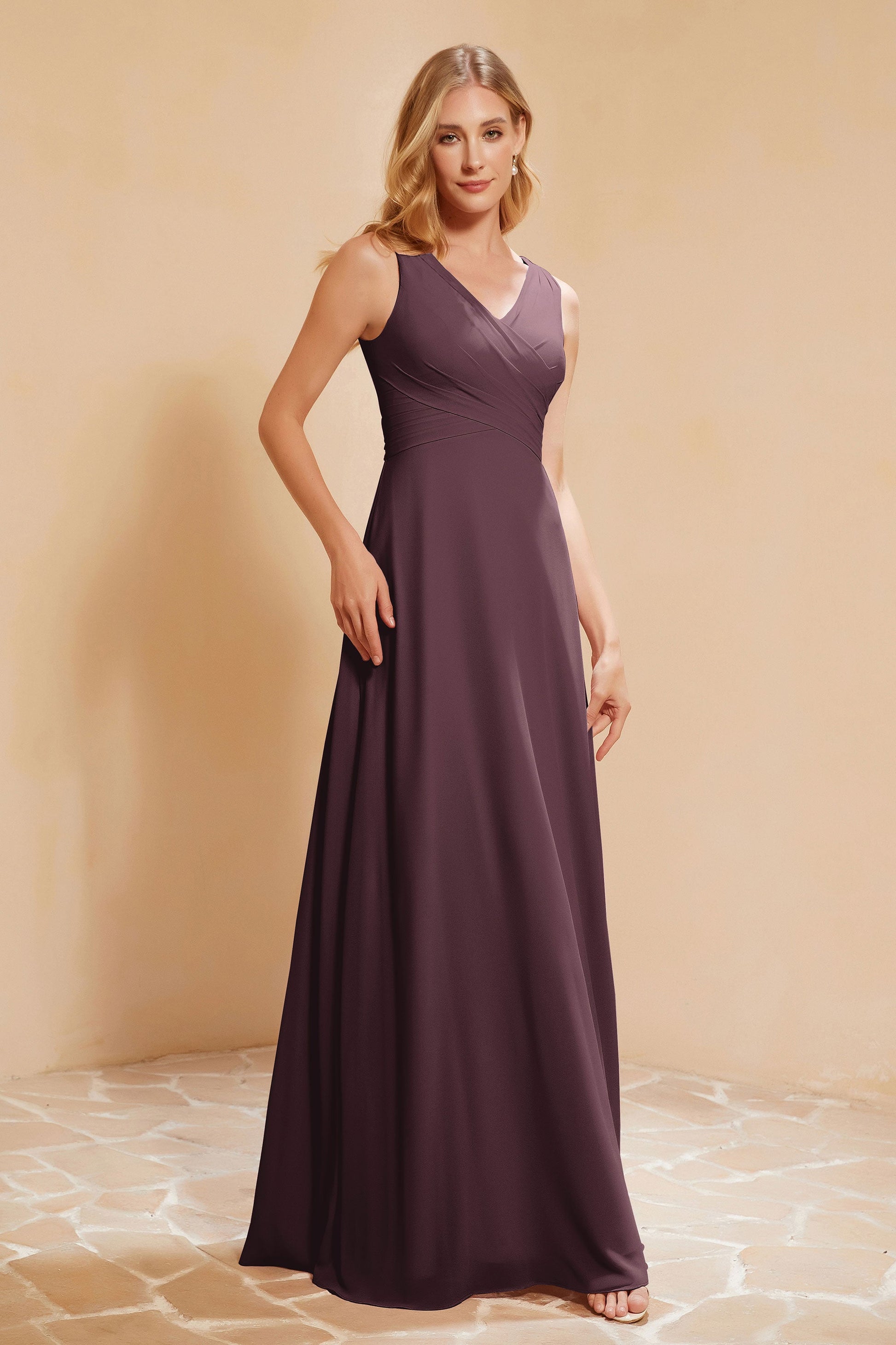 A-Line V-neck Chiffon Long Dress DUNTERY A-Line V-neck Chiffon Long Dress DUNTERY