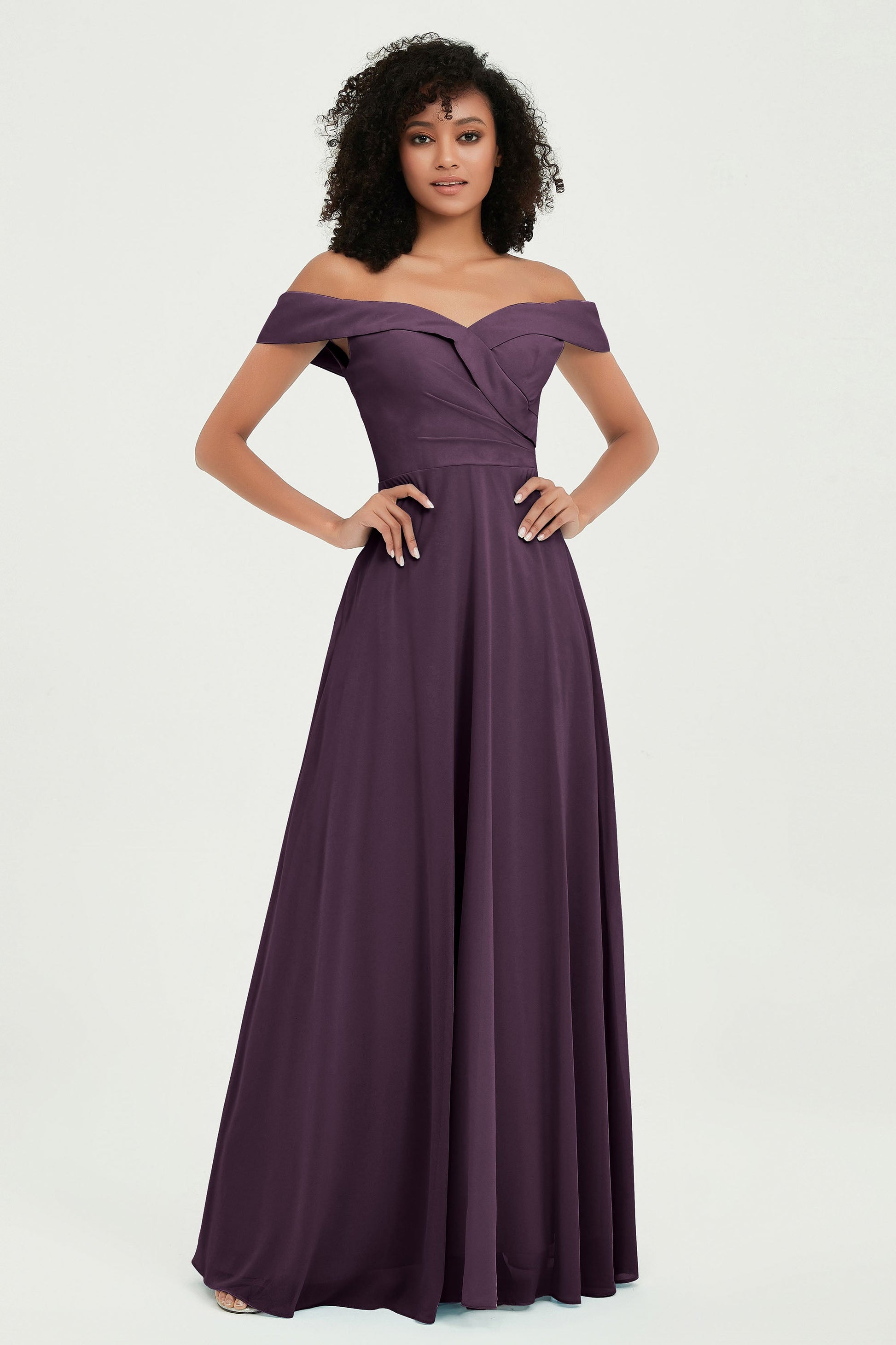 Duntery A-line Off Shoulder Floor-length Chiffon Bridesmaid Dress, Orange Duntery A-line Off Shoulder Floor-length Chiffon Bridesmaid Dress, Orange