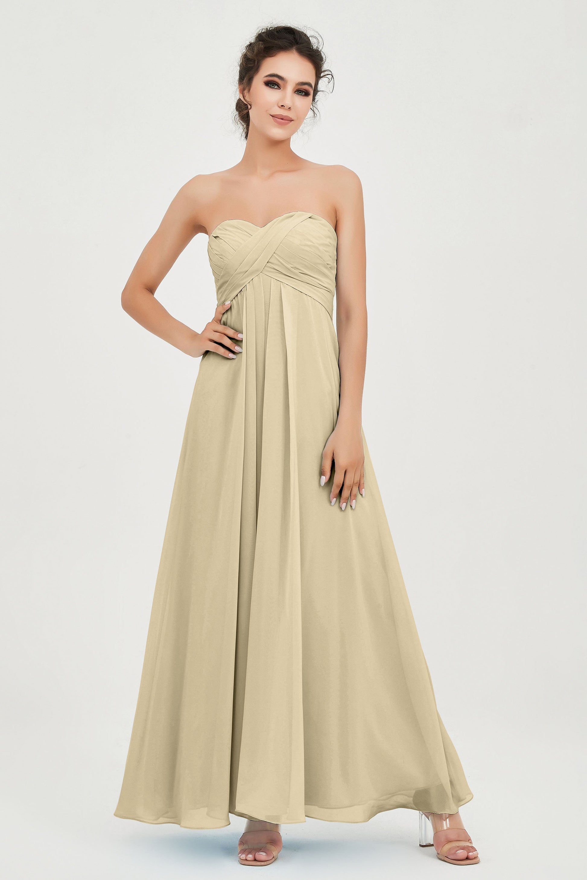 Duntery A-Line Strapless Chiffon Floor-Length Bridesmaid Dress, Champagne Duntery A-Line Strapless Chiffon Floor-Length Bridesmaid Dress, Champagne