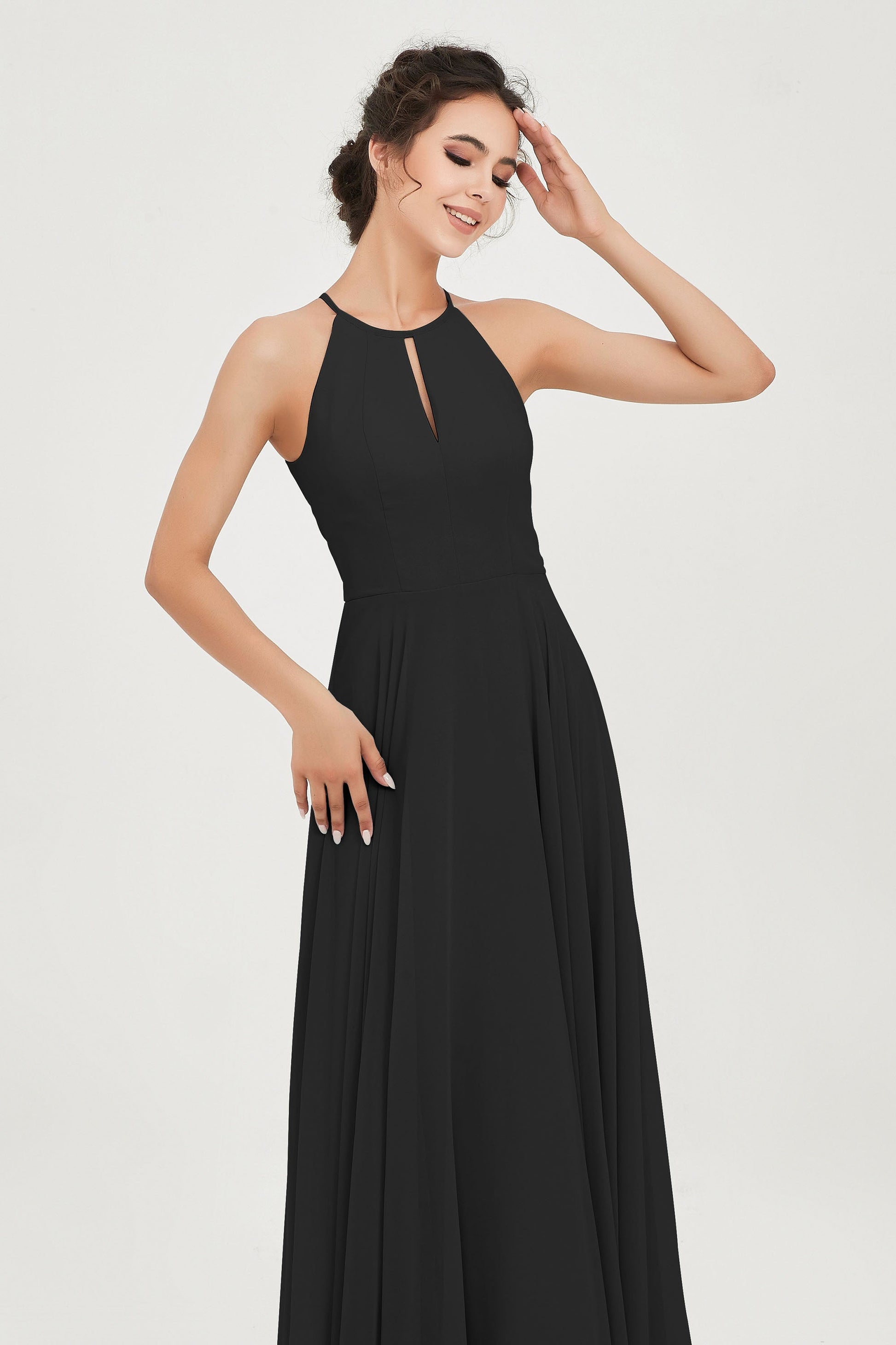 Duntery A-line Halter Chiffon Floor-length Bridesmaid Dress, Blue Duntery A-line Halter Chiffon Floor-length Bridesmaid Dress, Blue
