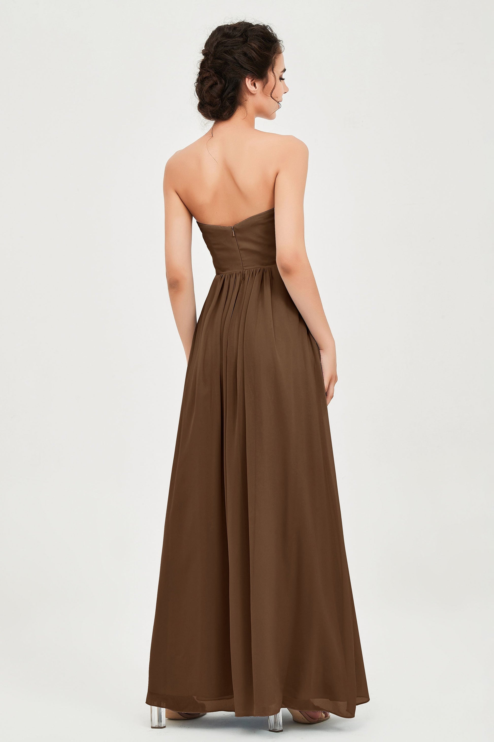 Empire Strapless Chiffon Long Bridesmaid Dress With Pocket – DUNTERY