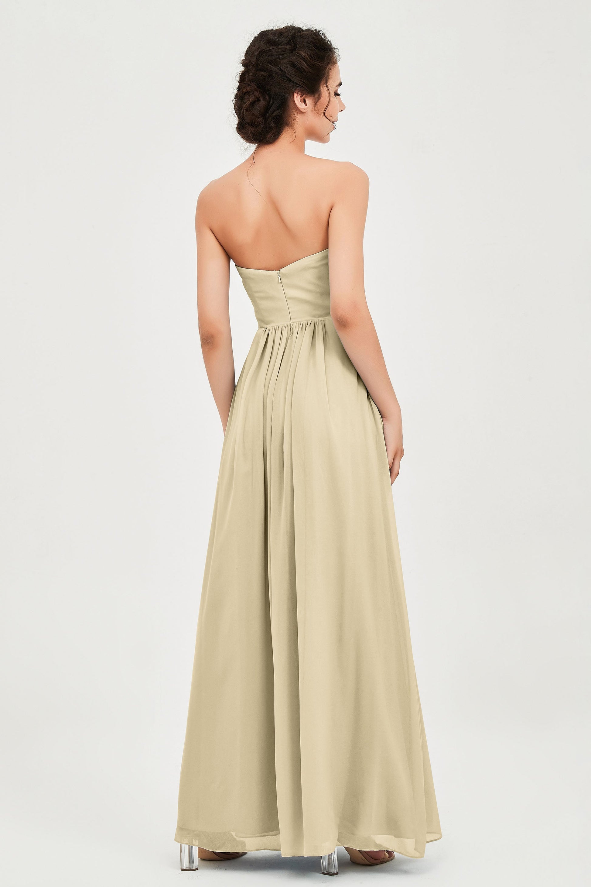 Duntery Empire Strapless Chiffon Long Bridesmaid Dress With Pocket, Champagne Duntery Empire Strapless Chiffon Long Bridesmaid Dress With Pocket, Champagne