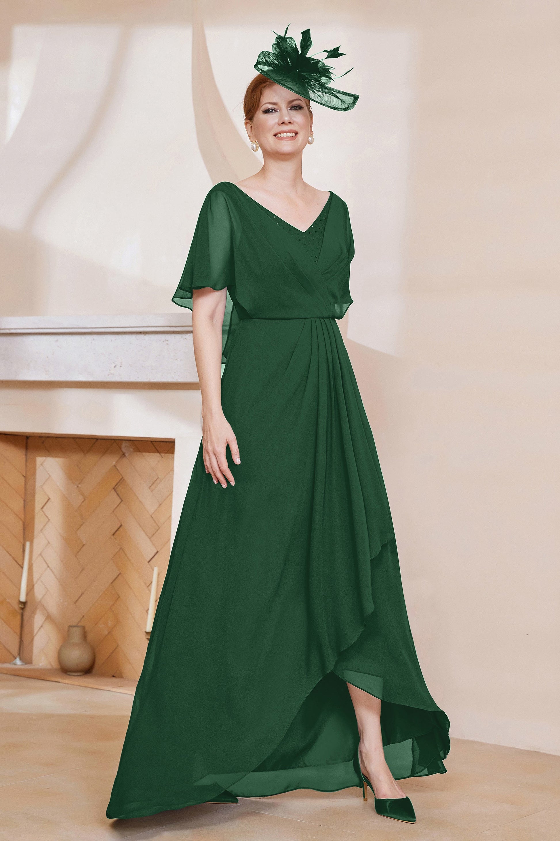 flutter sleeve chiffon v-neck dress A-line V Neck Flutter Sleeve Chiffon Floor-Length Bridesmaid Dress with Tie-Back S6120B - Bridesmaid Dresses