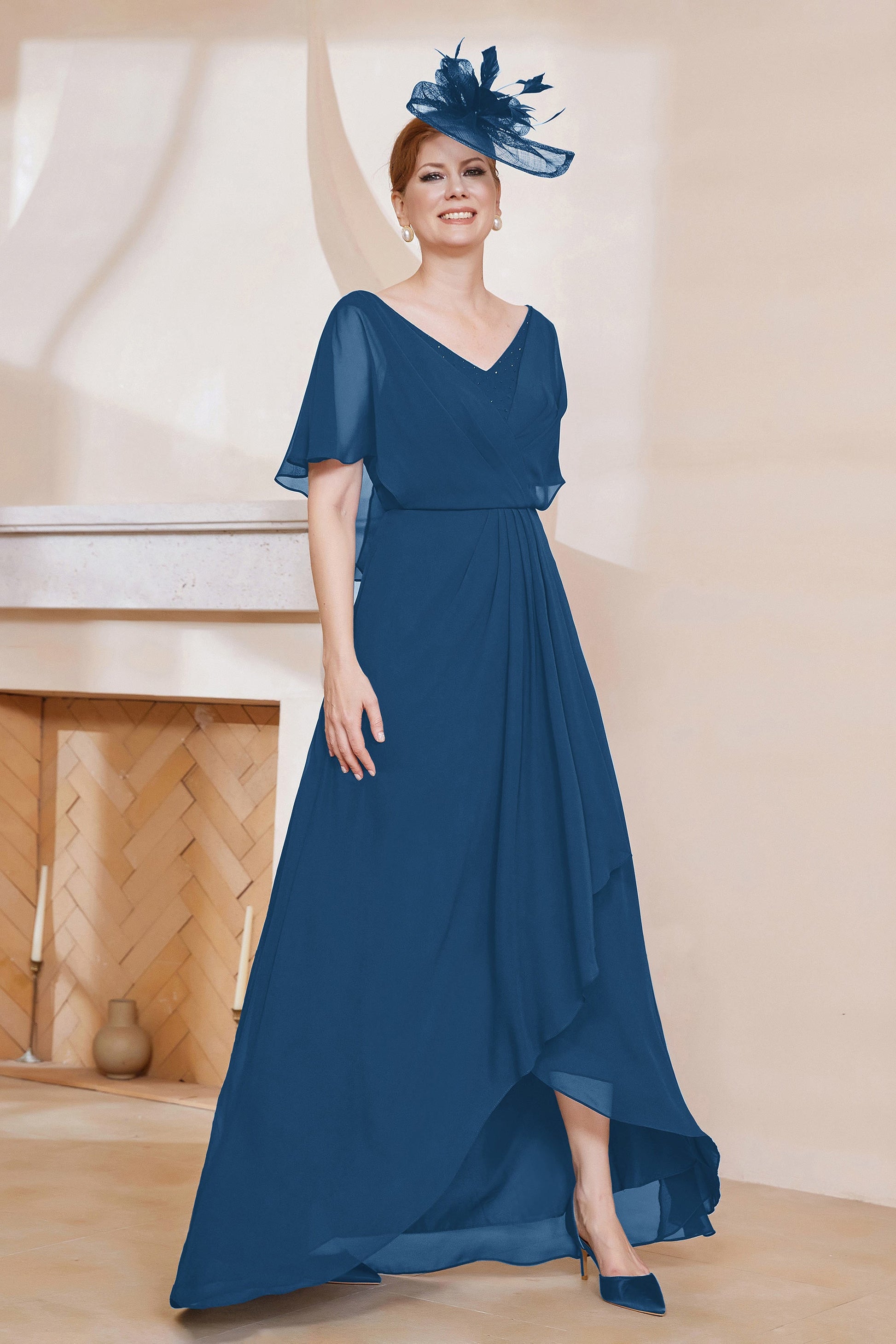 V-neck Flutter Sleeves Chiffon Long Dress DUNTERY V-neck Flutter Sleeves Chiffon Long Dress DUNTERY