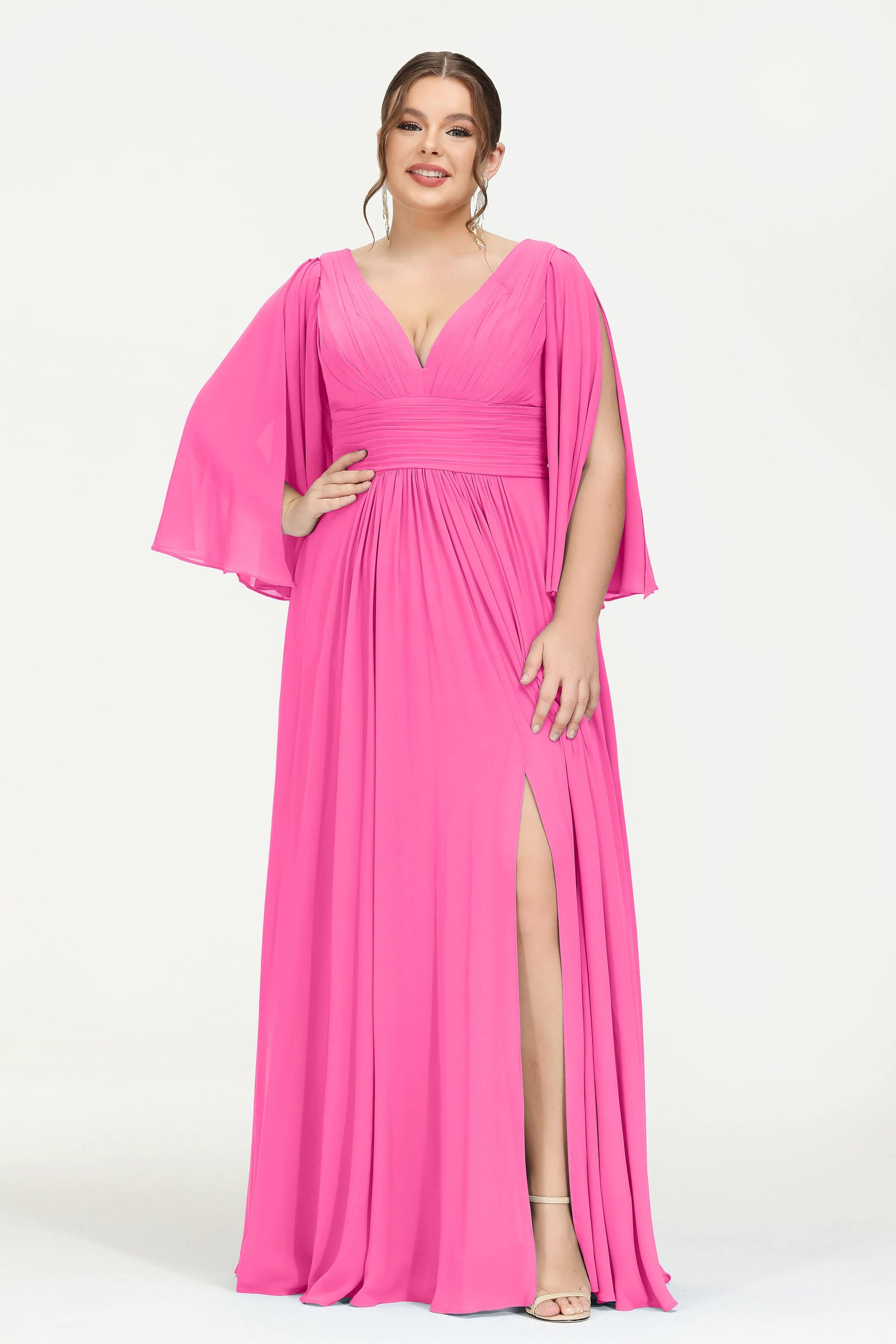 Duntery Deep V-neck Flutter Sleeves Maxi Chiffon Dress, Lemon Duntery Deep V-neck Flutter Sleeves Maxi Chiffon Dress, Lemon