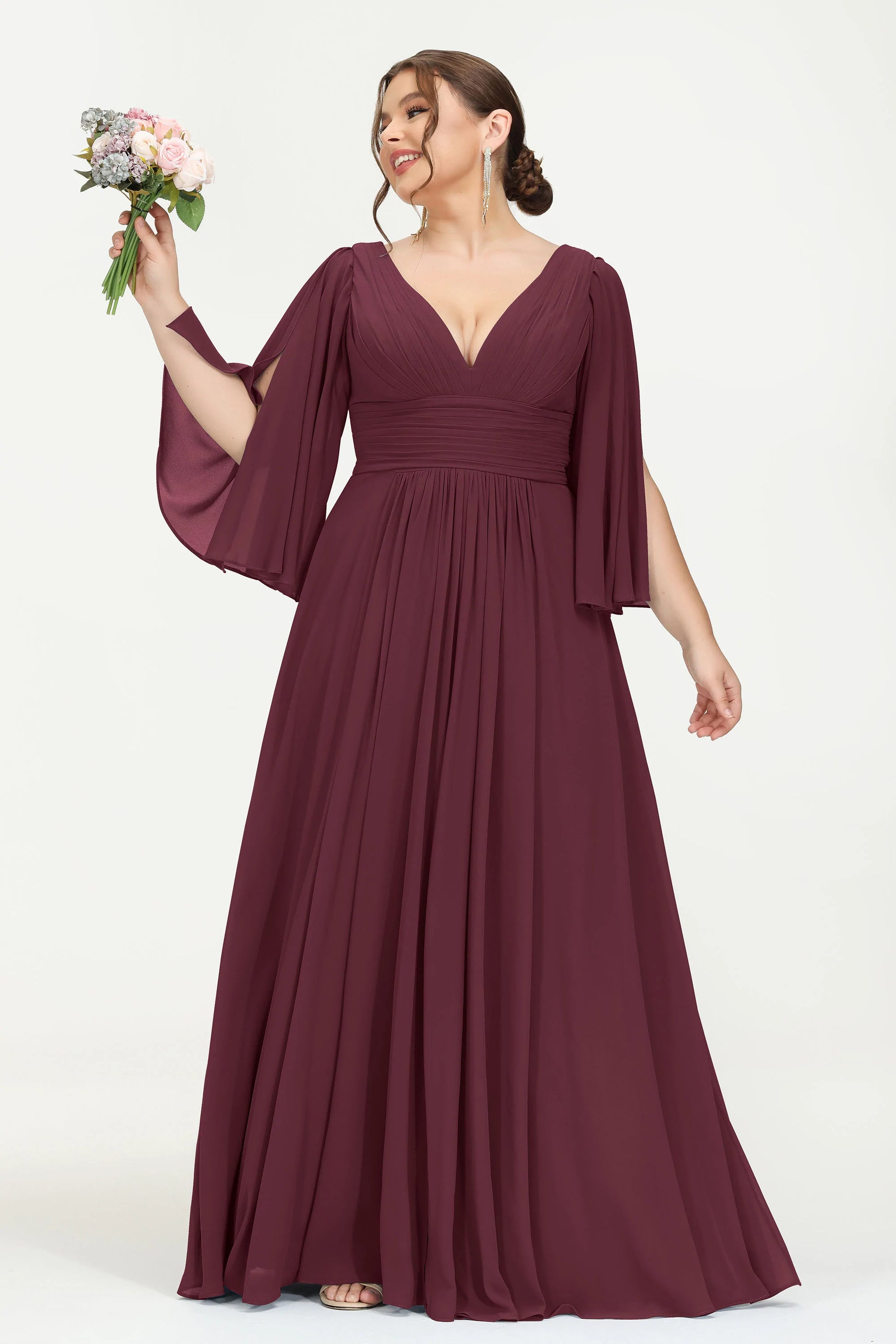 deep v chiffon dress Zapaka Women Sky Blue Bridesmaid Dress A Line V-Neck Tiered Chiffon Ruffles Long Wedding Guest Dress, Sky Blue / US16W