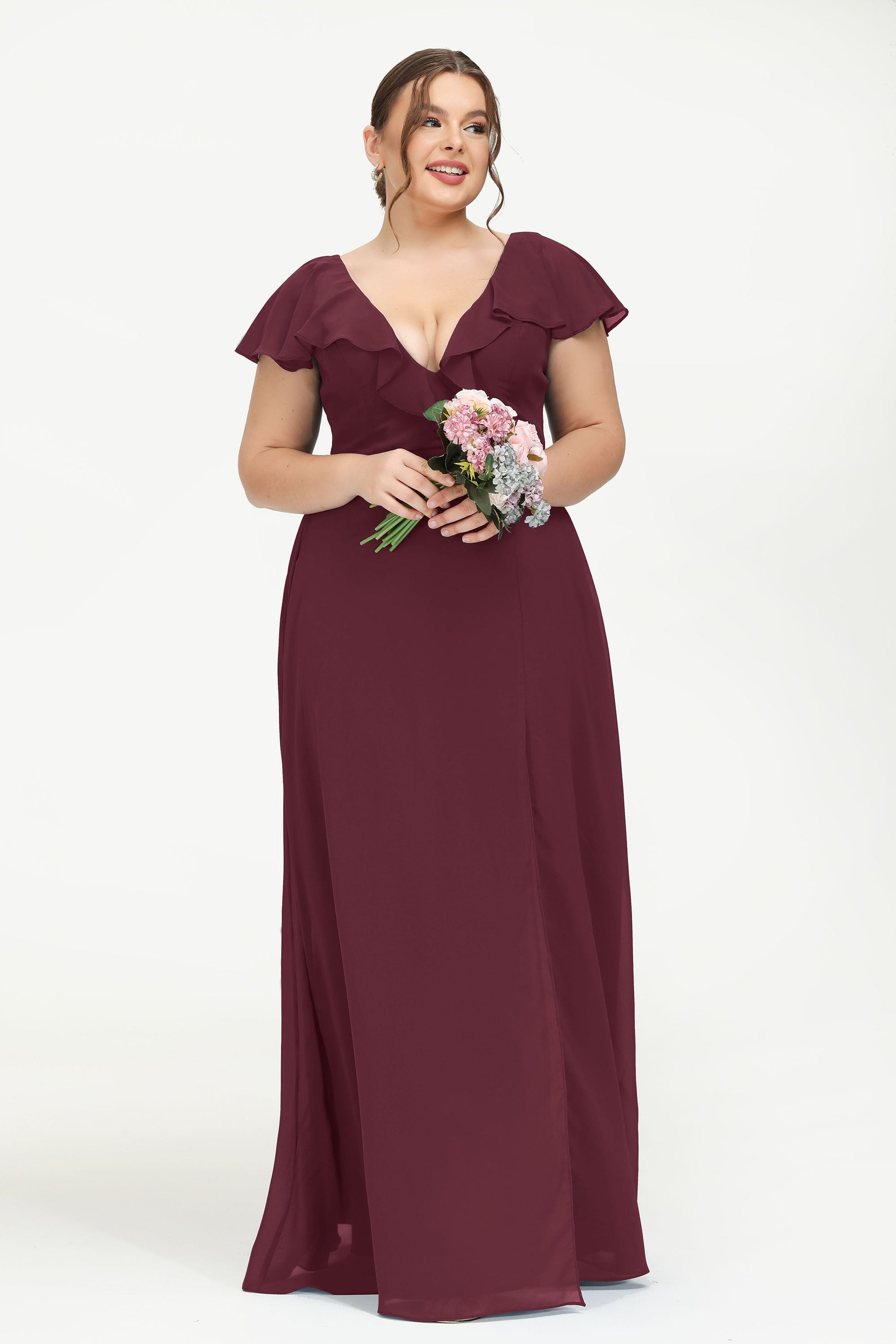 Flutter Sleeves A-line Floor-Length Dress With Slit DUNTERY Flutter Sleeves A-line Floor-Length Dress With Slit DUNTERY