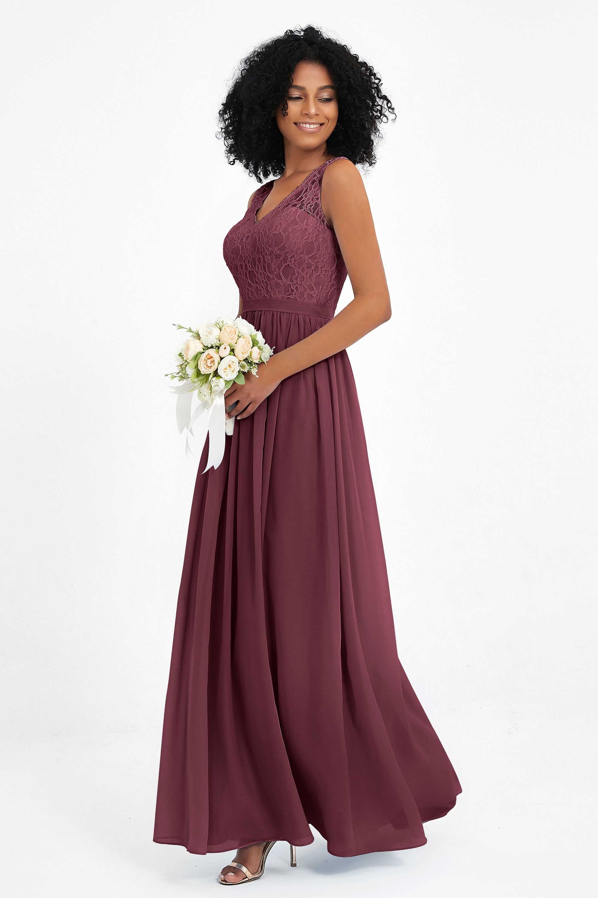 Duntery Sleeveless Lace Chiffon Bridesmaid Dress Maxi Dress, Cabernet Duntery Sleeveless Lace Chiffon Bridesmaid Dress Maxi Dress, Cabernet