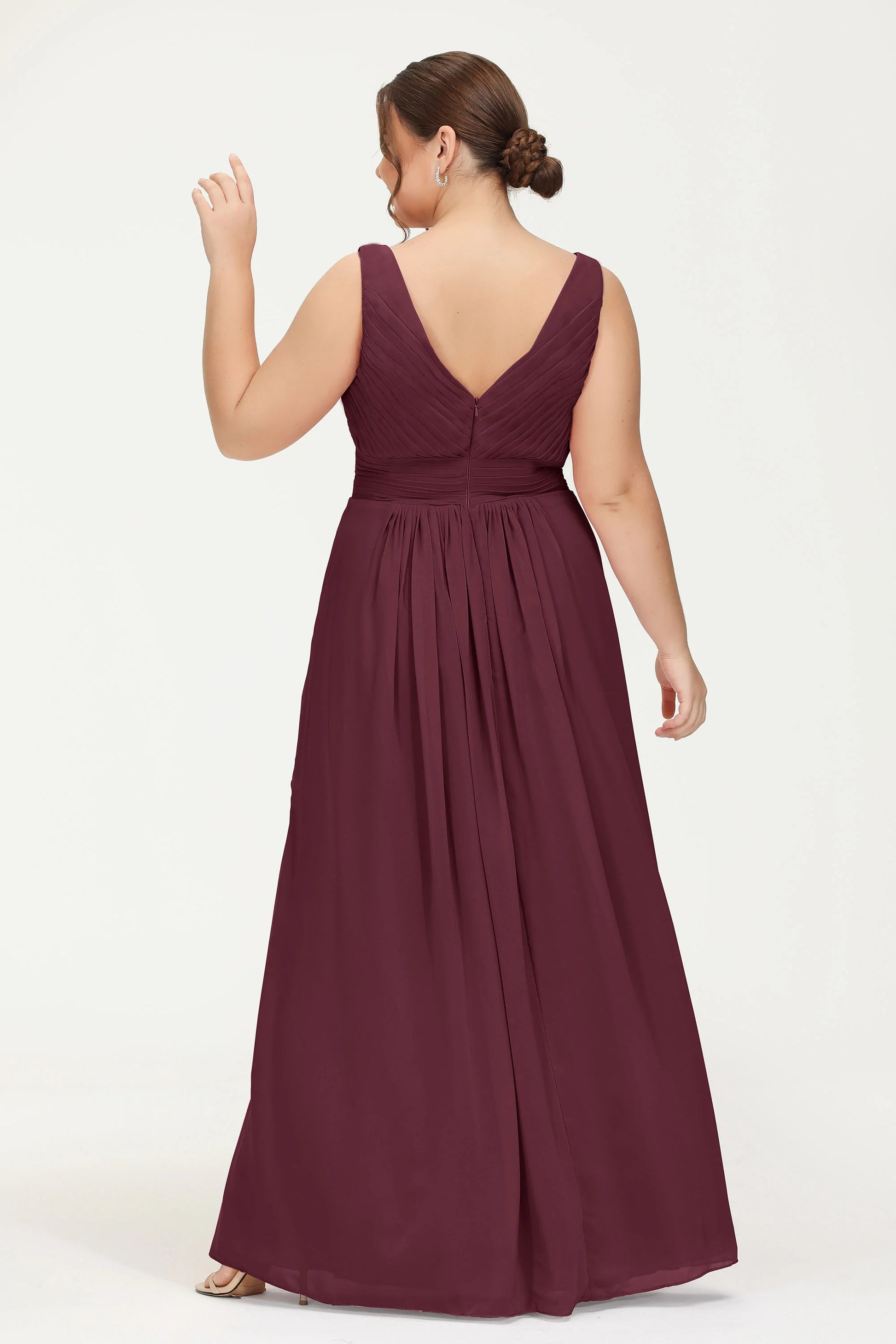 V Neck Long Chiffon Bridesmaid Dress With Pleated Bodice DUNTERY V Neck Long Chiffon Bridesmaid Dress With Pleated Bodice DUNTERY