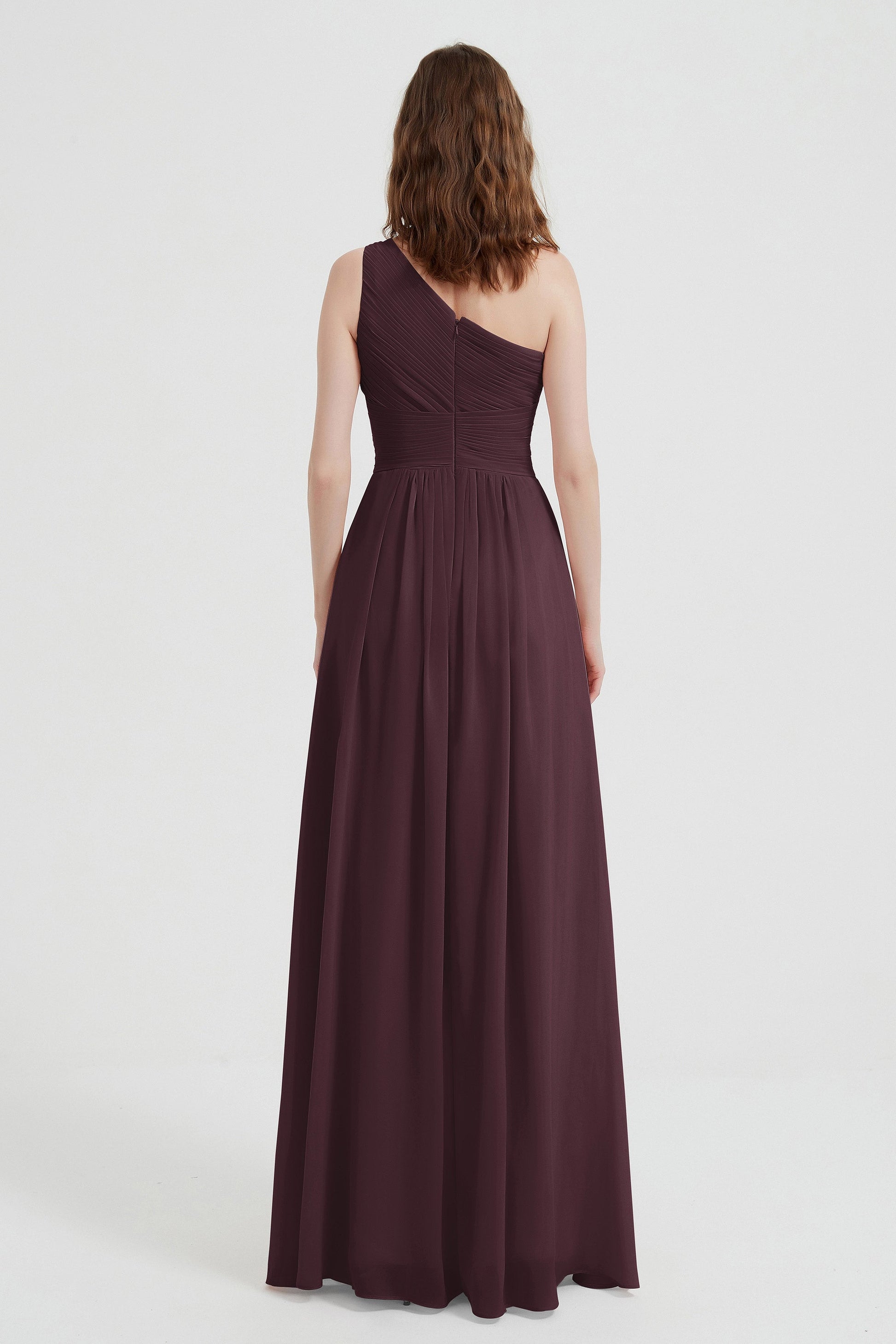 Duntery One Shoulder Empire Waist Chiffon Long Bridesmaid Dress, Dusk Duntery One Shoulder Empire Waist Chiffon Long Bridesmaid Dress, Dusk