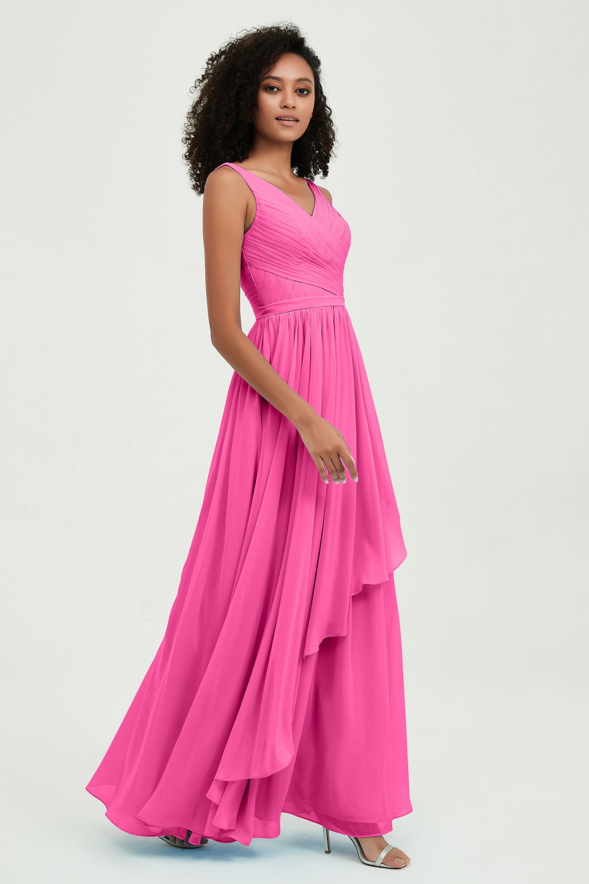 V-neck Sleeveless Knee-length Chiffon Gown Azalea