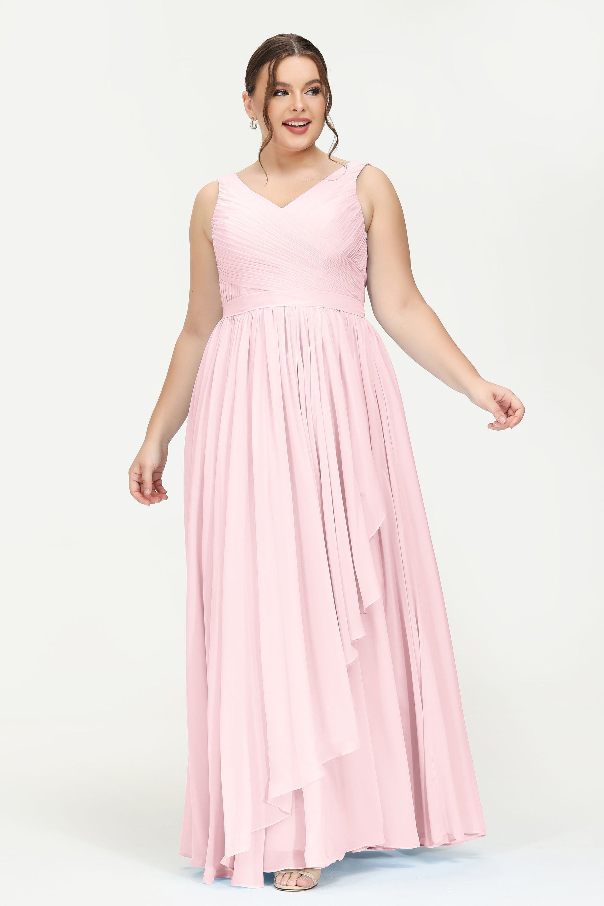 Chiffon V Neck Bridesmaid Dress Cascading Ruffles – DUNTERY
