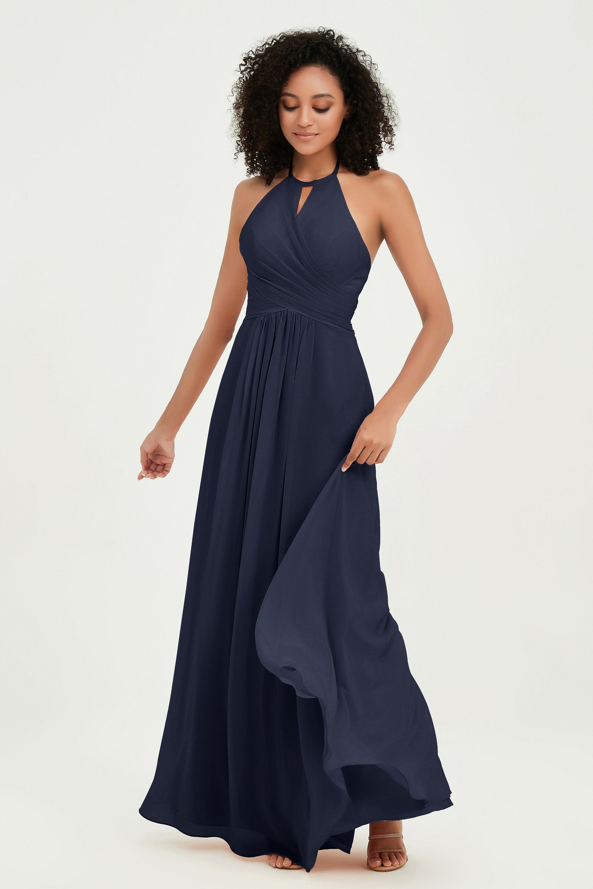 Duntery A-line Halter Long Bridesmaid Dress Open Back, Moss Duntery A-line Halter Long Bridesmaid Dress Open Back, Moss