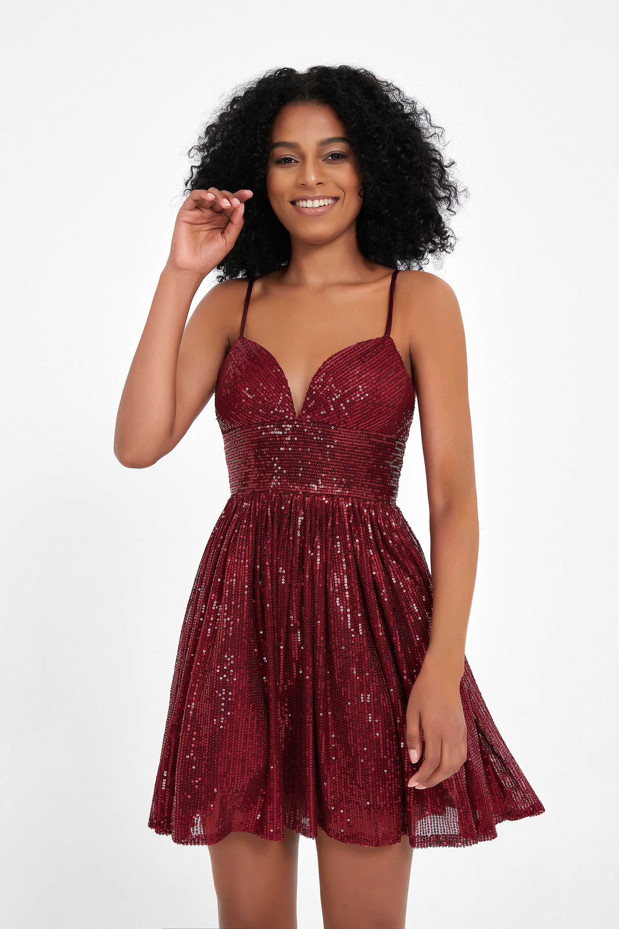 Sweetheart Neck Mini Sequin Dress