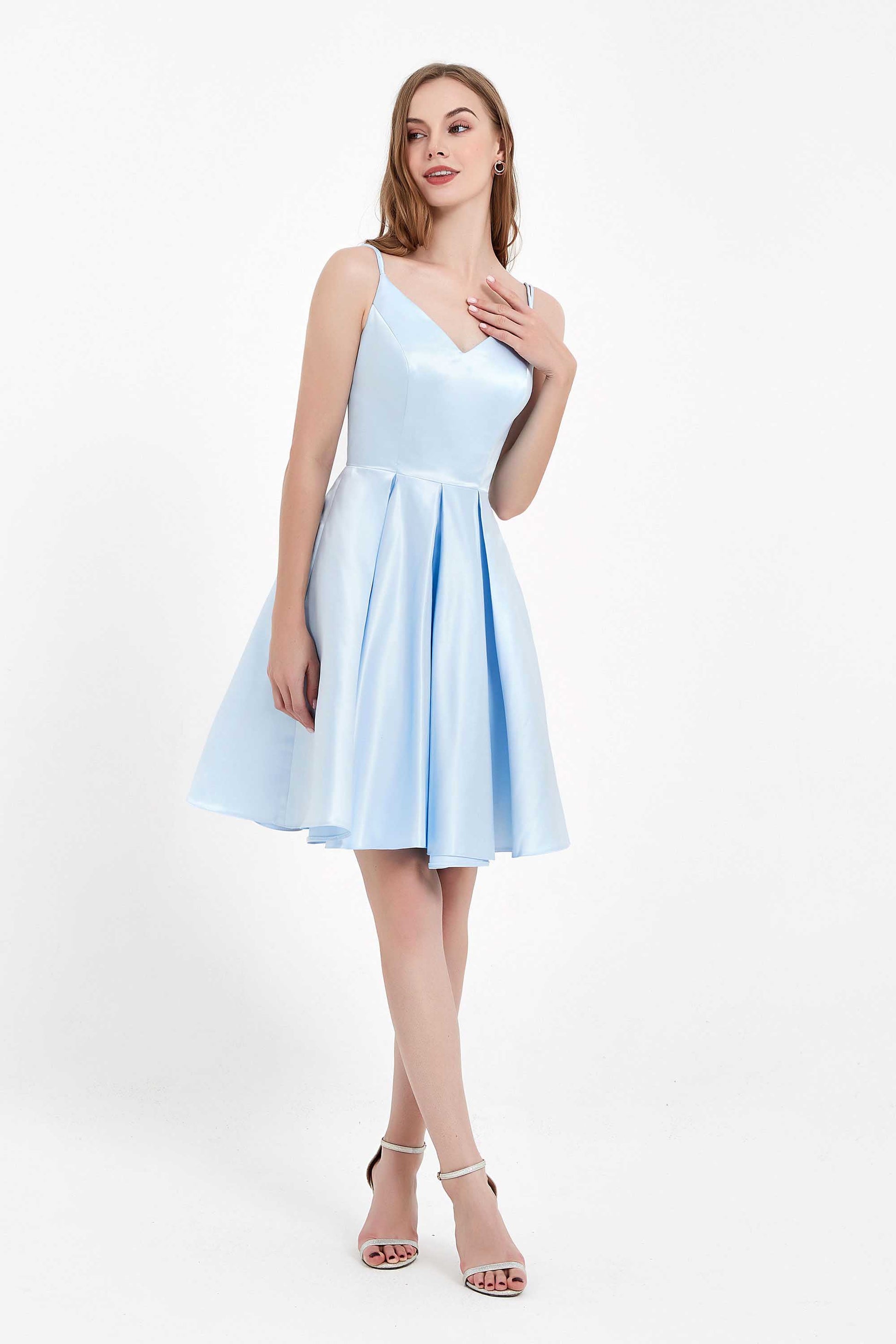 Duntery Princess Short Simple Satin Dress with Pockets Duntery Princess Short Simple Satin Dress with Pockets