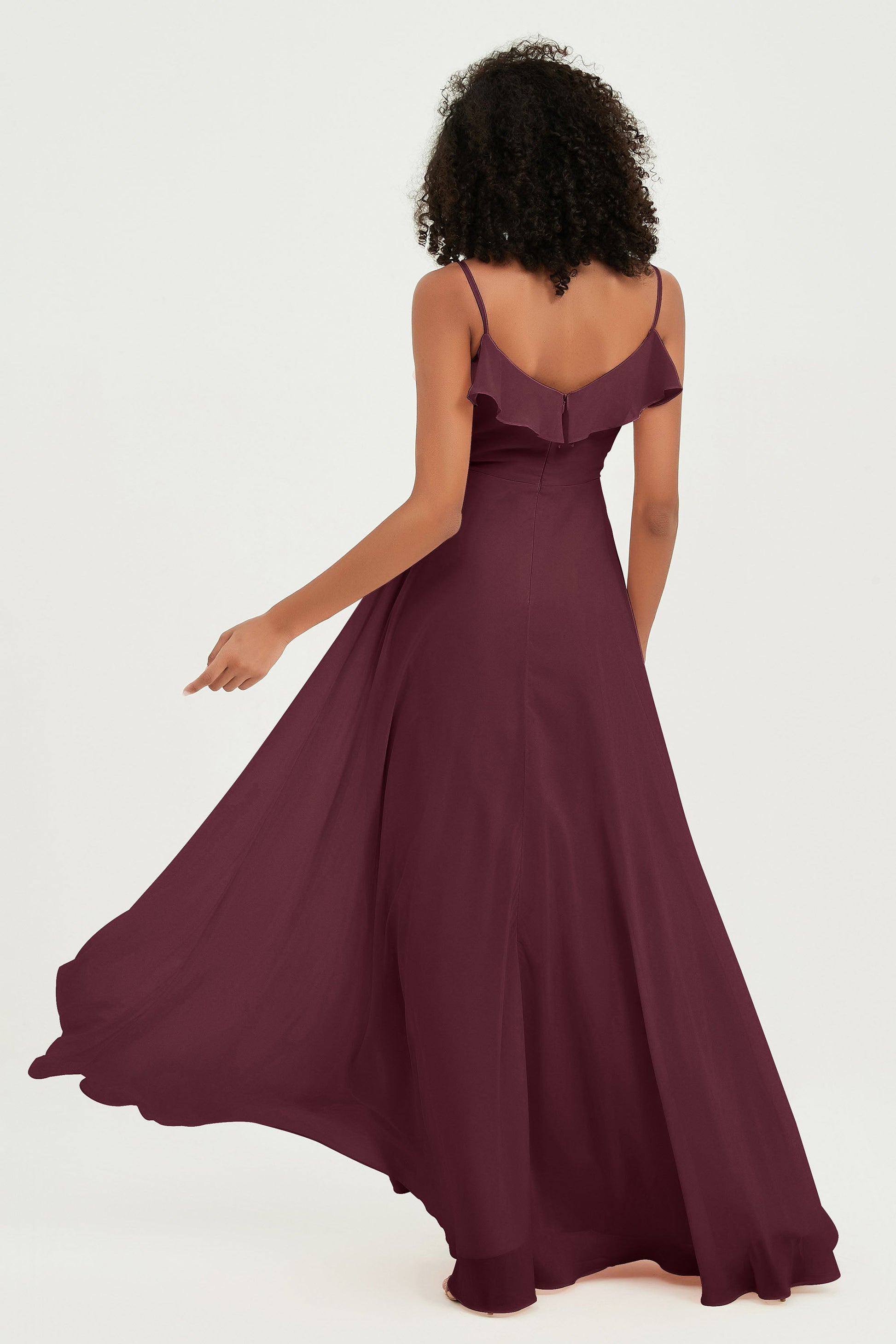 ruffle spaghetti strap chiffon bridesmaid dress Spaghetti Straps Chiffon Bridesmaid Dress With Ruffle DUNTERY