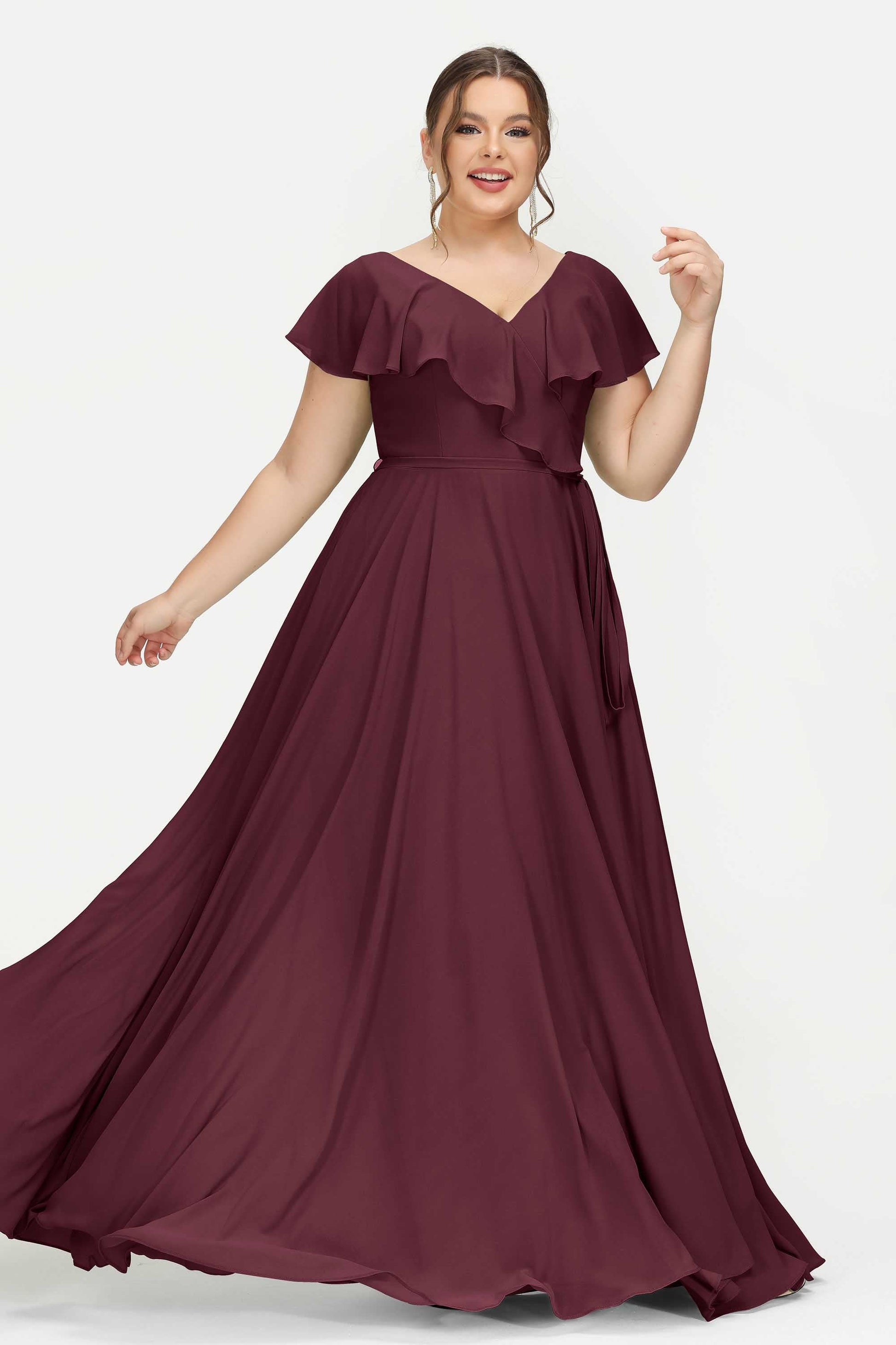 Chiffon Long Bridesmaid Dress V Neck Plus Size DUNTERY Chiffon Long Bridesmaid Dress V Neck Plus Size DUNTERY