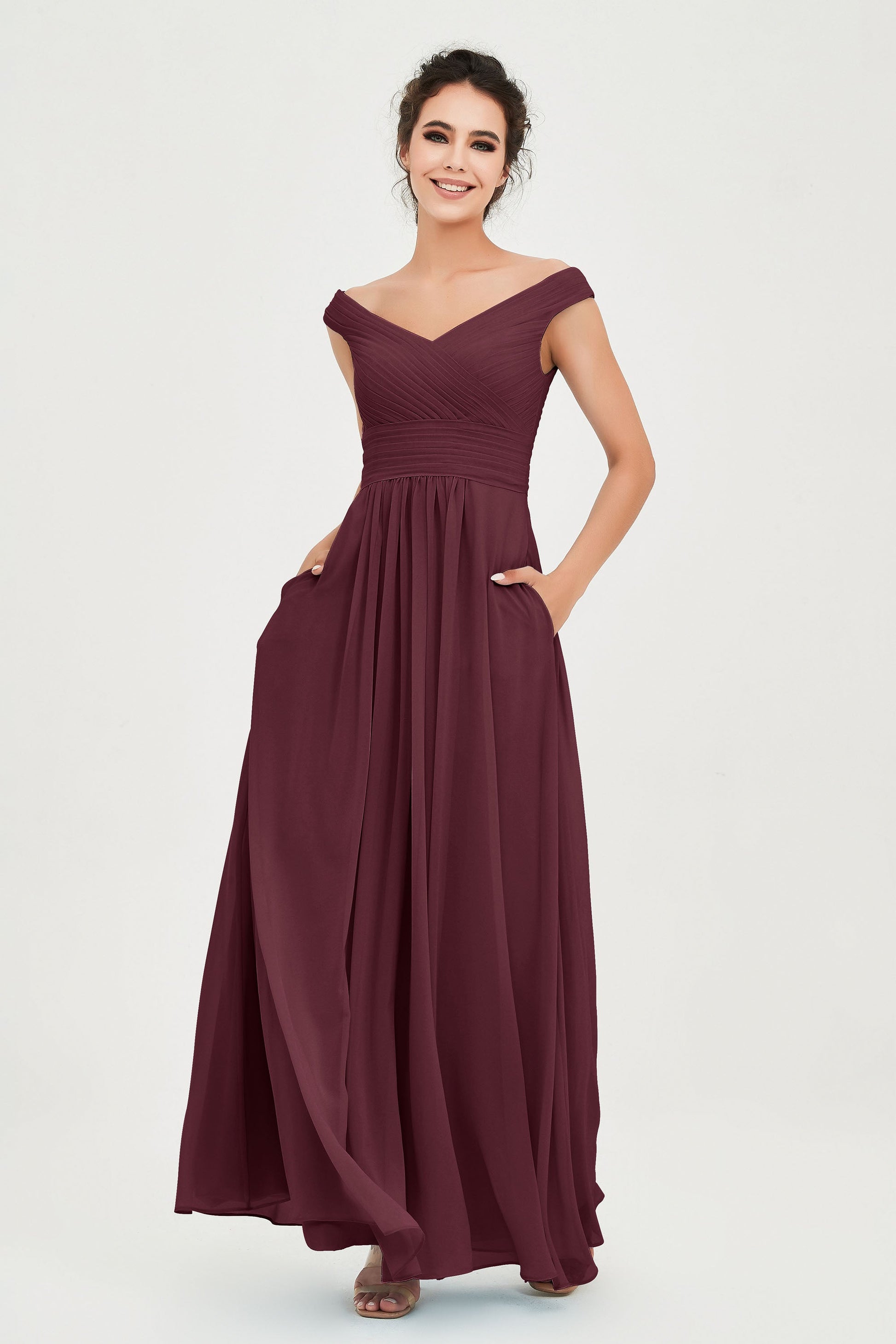Duntery A-line Sleeveless Chiffon Bridesmaid Dress With Pocket, Brown Duntery A-line Sleeveless Chiffon Bridesmaid Dress With Pocket, Brown