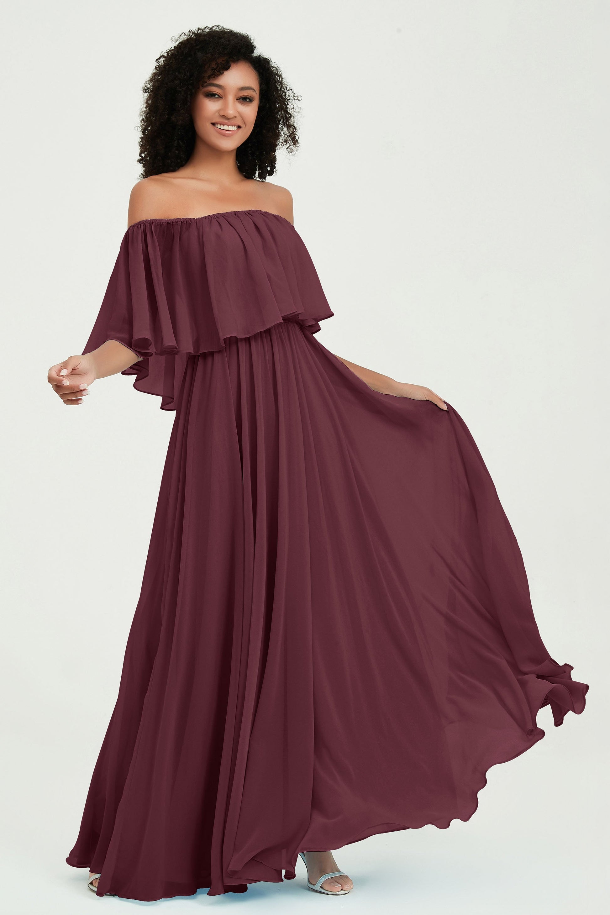 ruffle off the shoulder bridesmaid dress KissProm