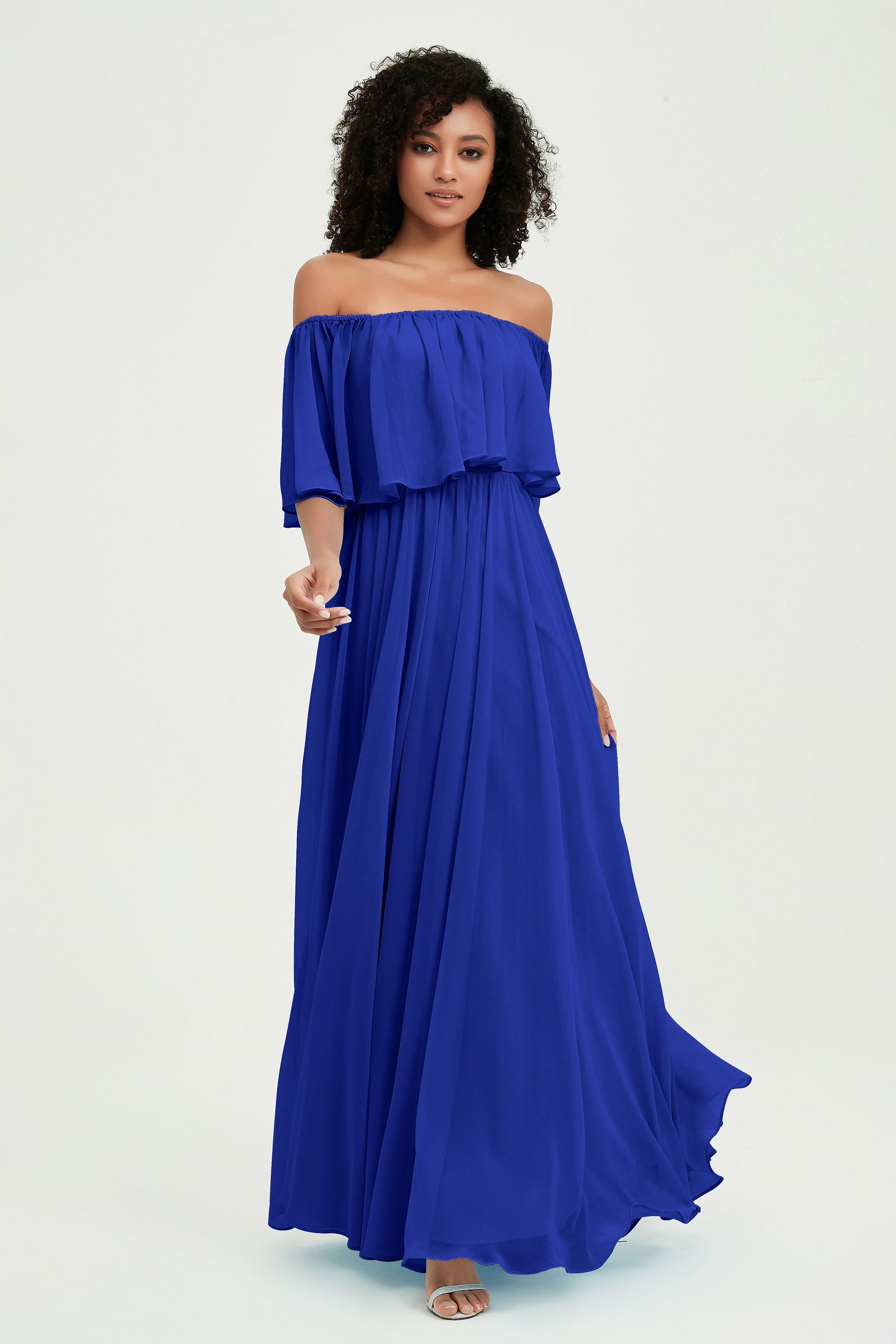 Off Shoulder Ruffle Chiffon Floor-length Bridesmaid Dress – DUNTERY