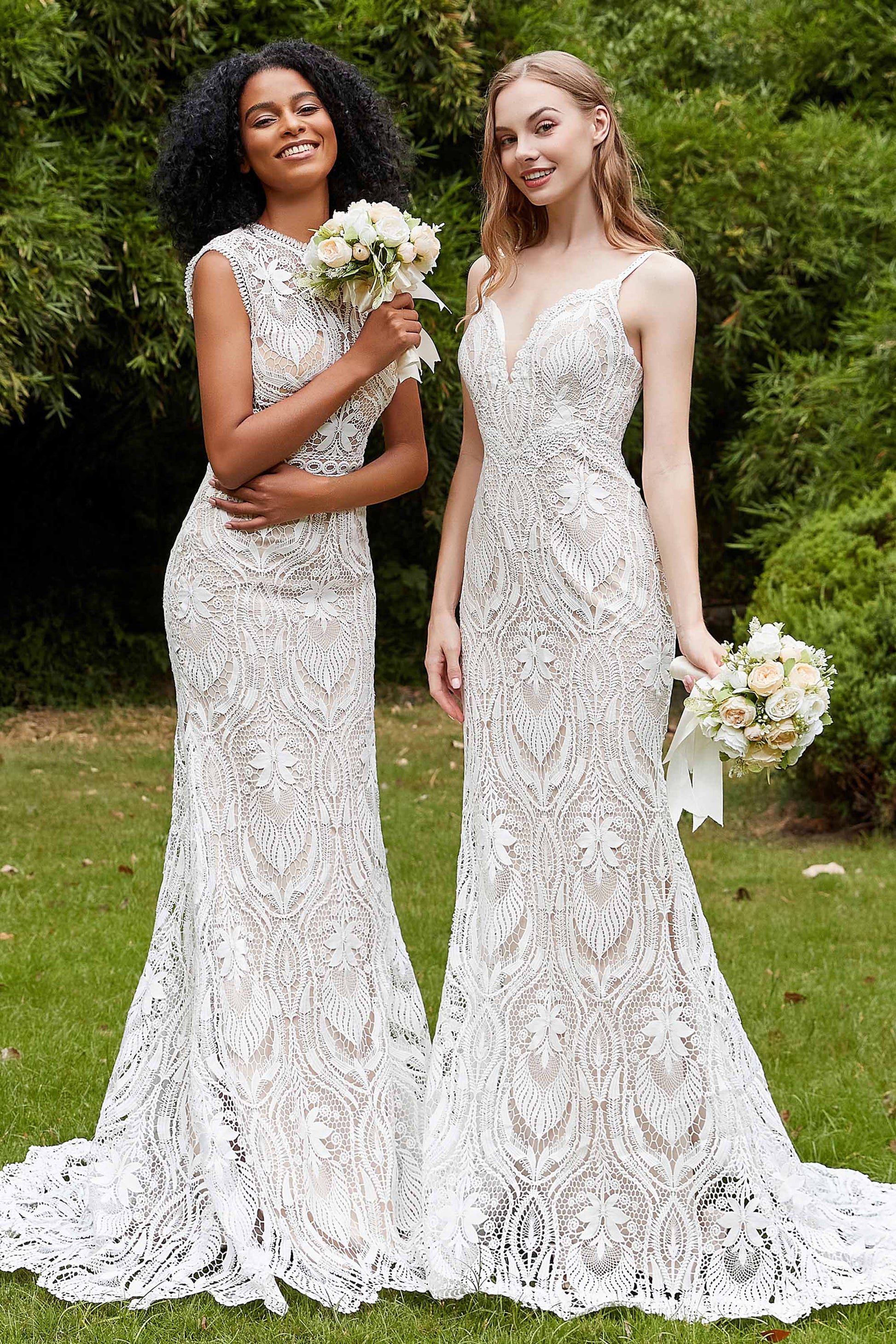 Open Back Floral Lace Wedding Dress Sweep Train DUNTERY Open Back Floral Lace Wedding Dress Sweep Train DUNTERY