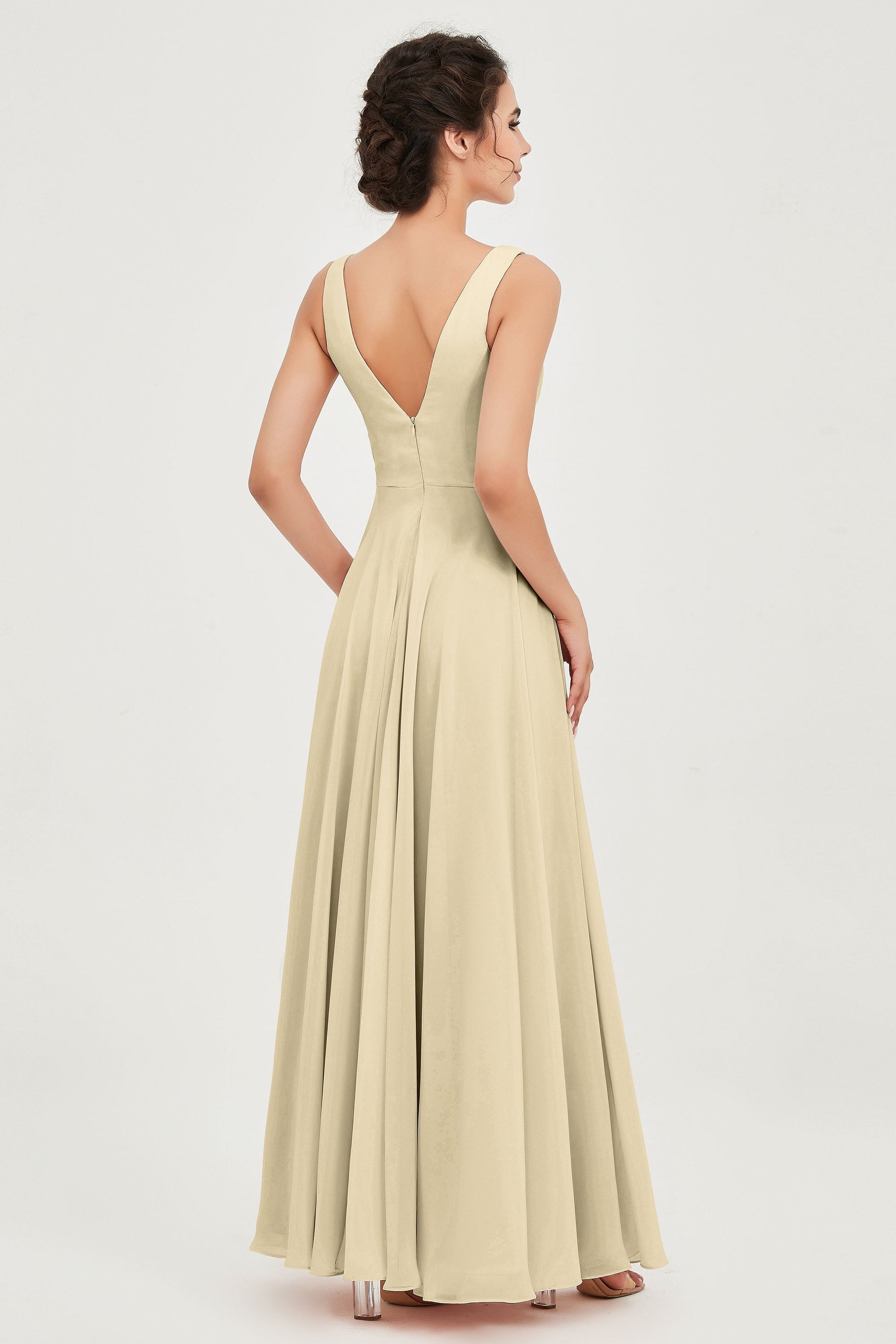 Duntery A-Line Cowl Neck Chiffon Floor-Length Bridesmaid Dress, Gold Duntery A-Line Cowl Neck Chiffon Floor-Length Bridesmaid Dress, Gold