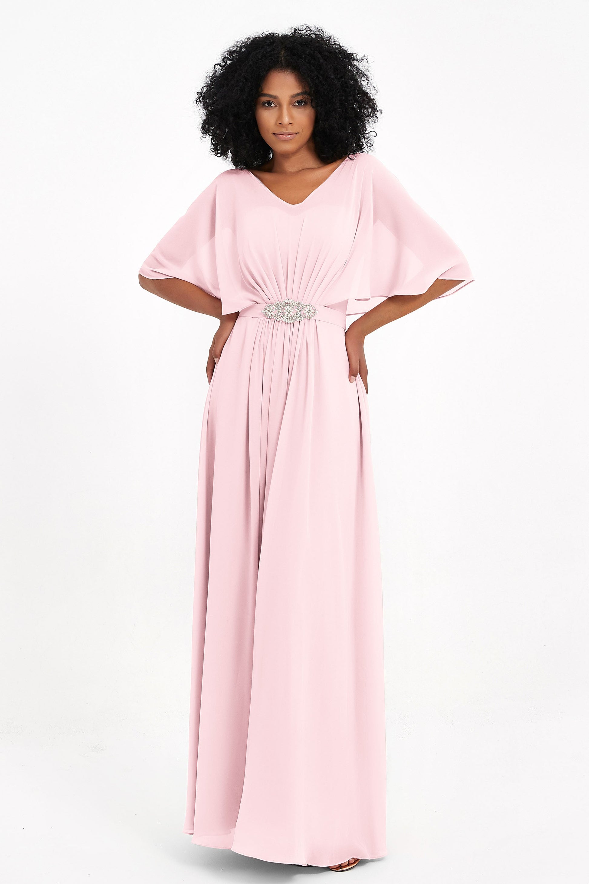V Neck Long Chiffon Bridesmaid Dress – DUNTERY