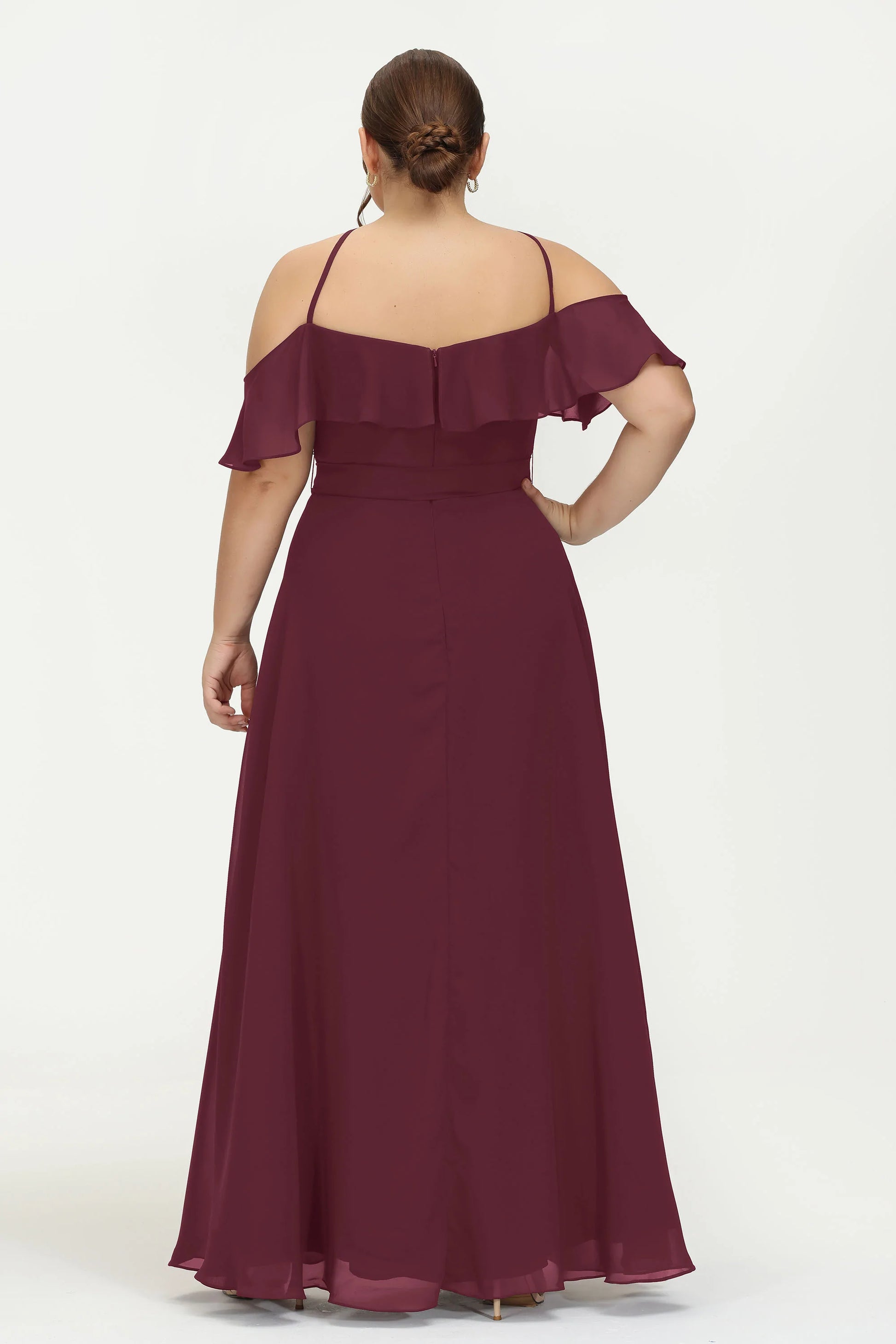 Duntery Halter Ruffles Maxi Plus Size Chiffon Dress, Mulberry Duntery Halter Ruffles Maxi Plus Size Chiffon Dress, Mulberry