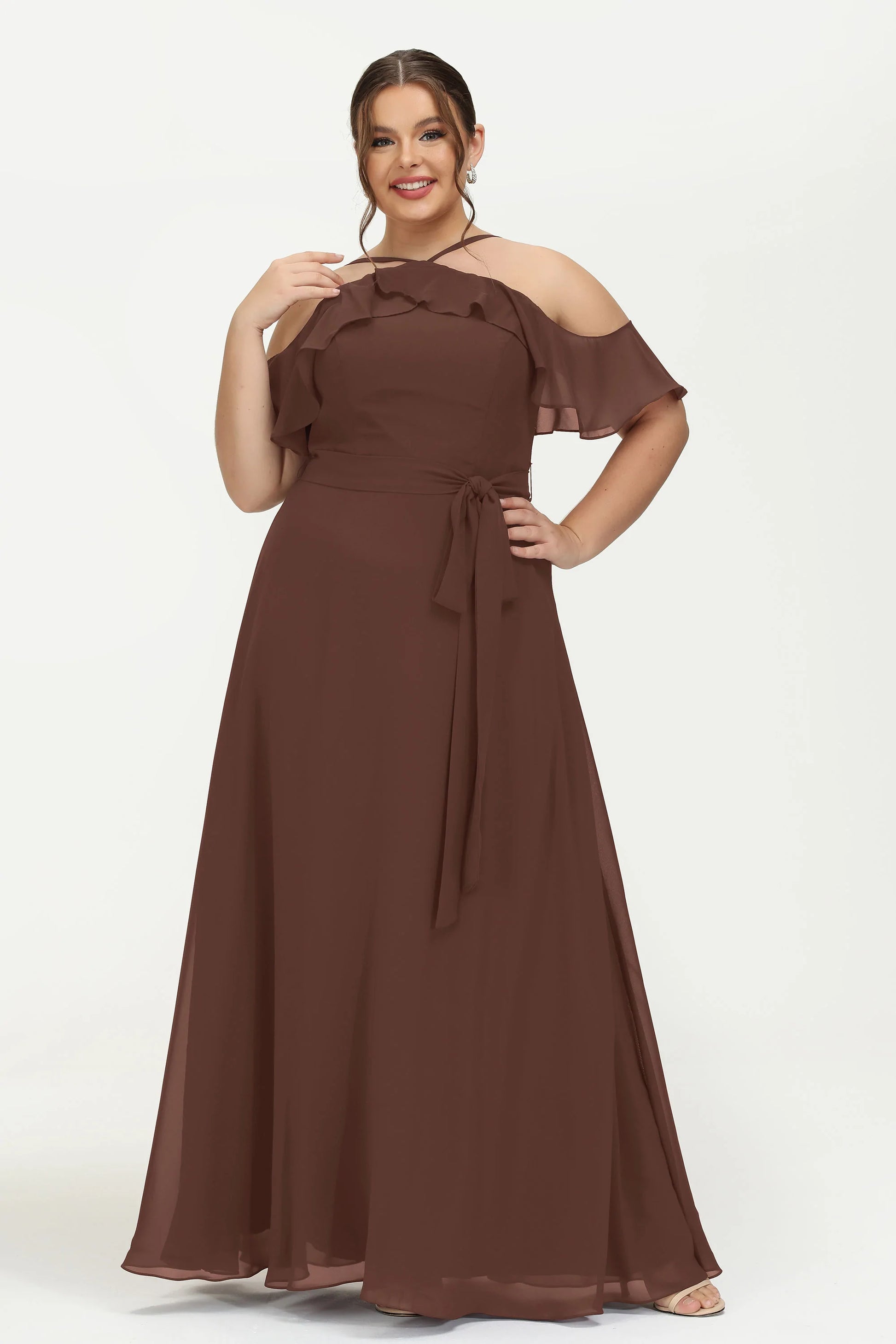Halter Ruffles Maxi Plus Size Chiffon Dress DUNTERY Halter Ruffles Maxi Plus Size Chiffon Dress DUNTERY
