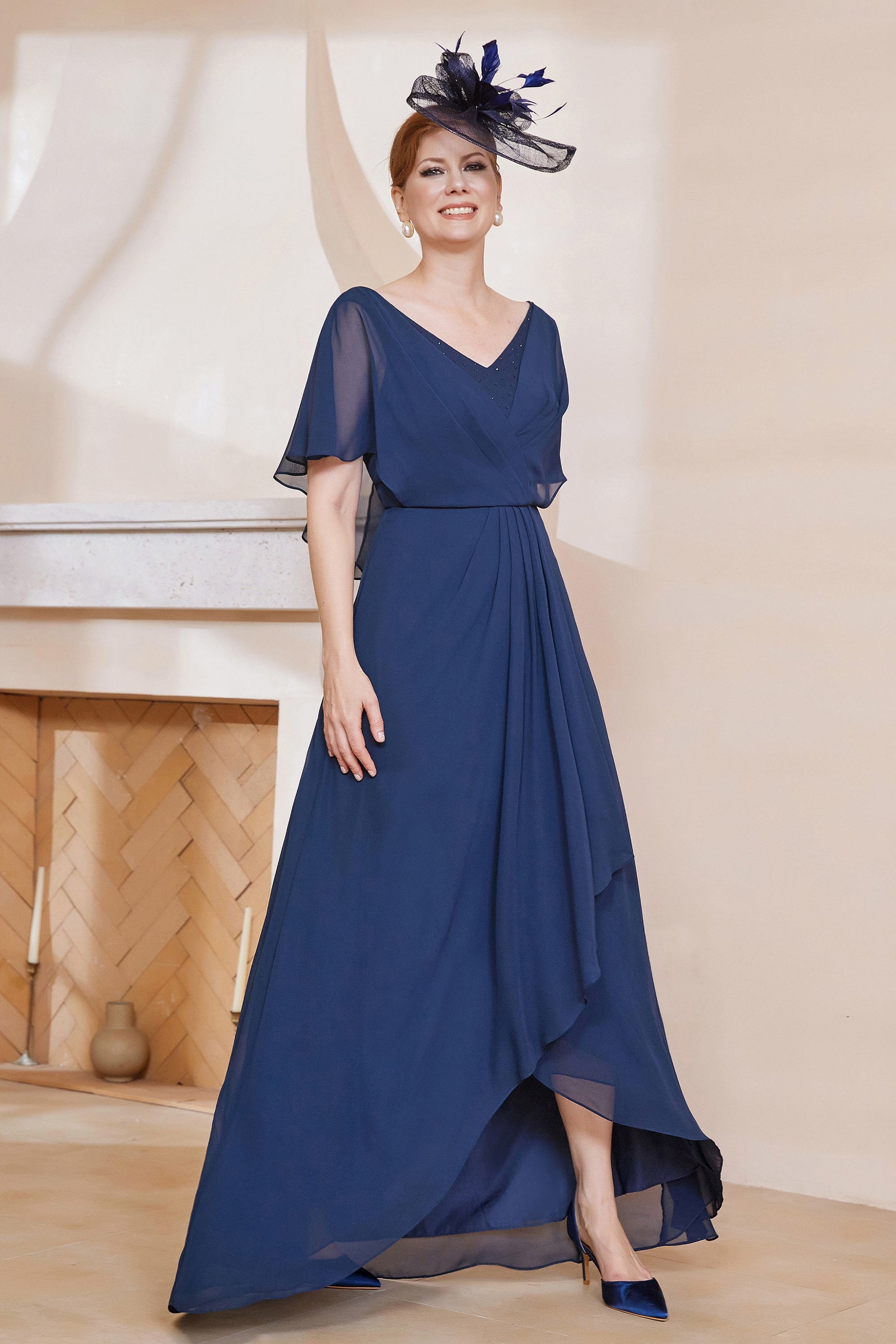 flutter sleeve chiffon v-neck dress Stacees Flutter Sleeve Wrap Chiffon Floor-Length Bridesmaid Dress