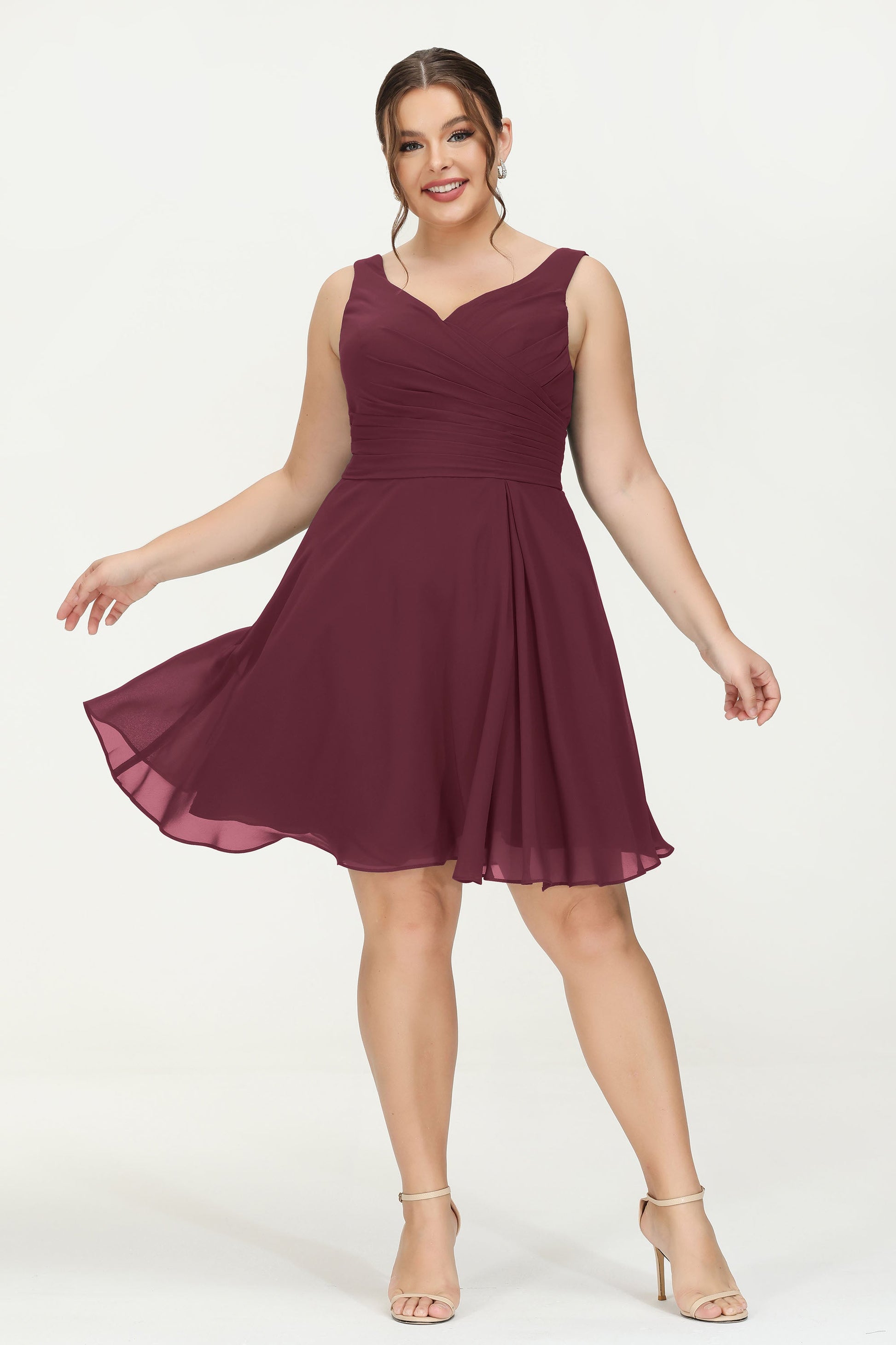 Duntery Wide Shoulder Straps Pretty Short Chiffon Dress, Chocolate Duntery Wide Shoulder Straps Pretty Short Chiffon Dress, Chocolate