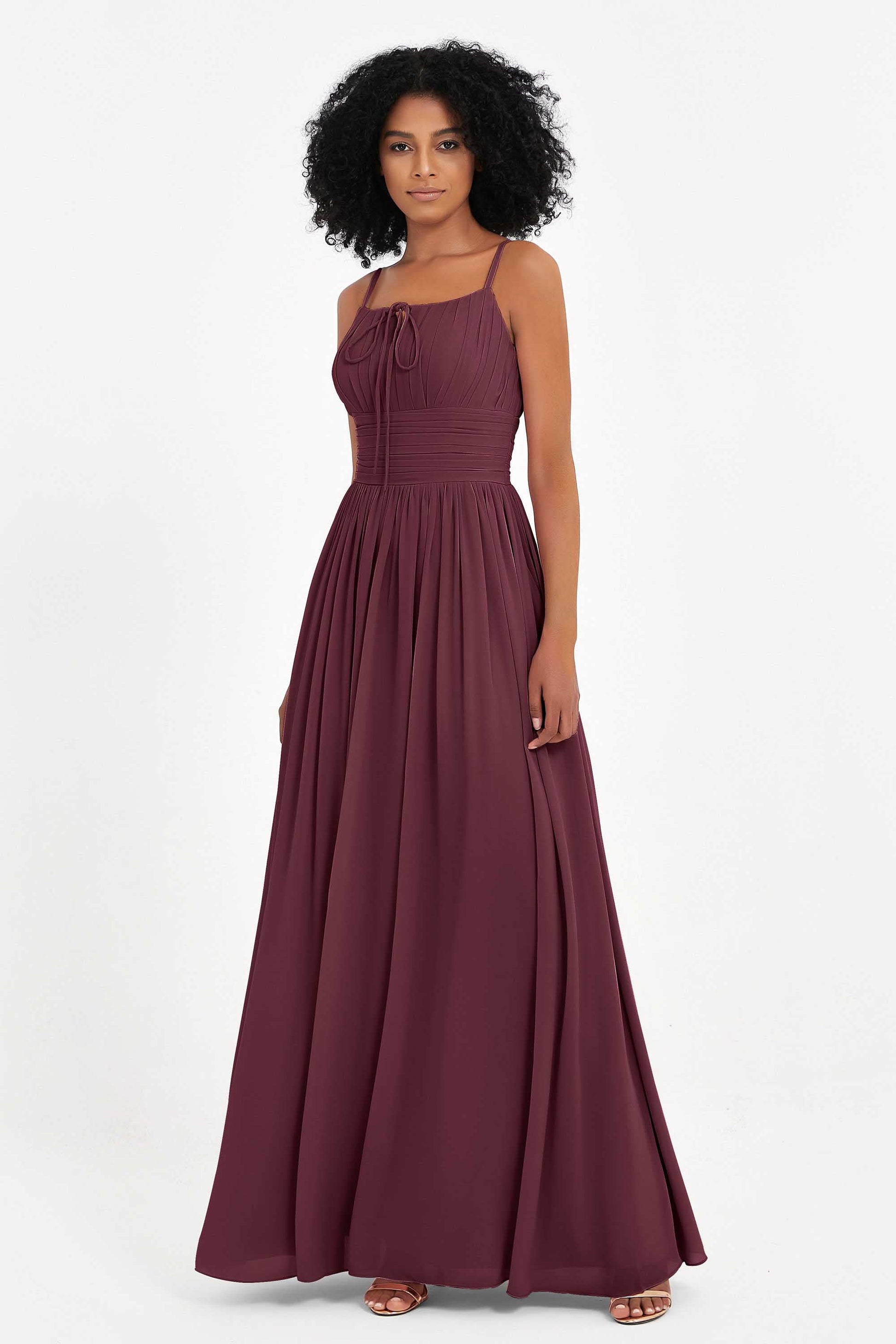 Duntery Long Chiffon Bridesmaid Dress with Pockets, Plum Duntery Long Chiffon Bridesmaid Dress with Pockets, Plum