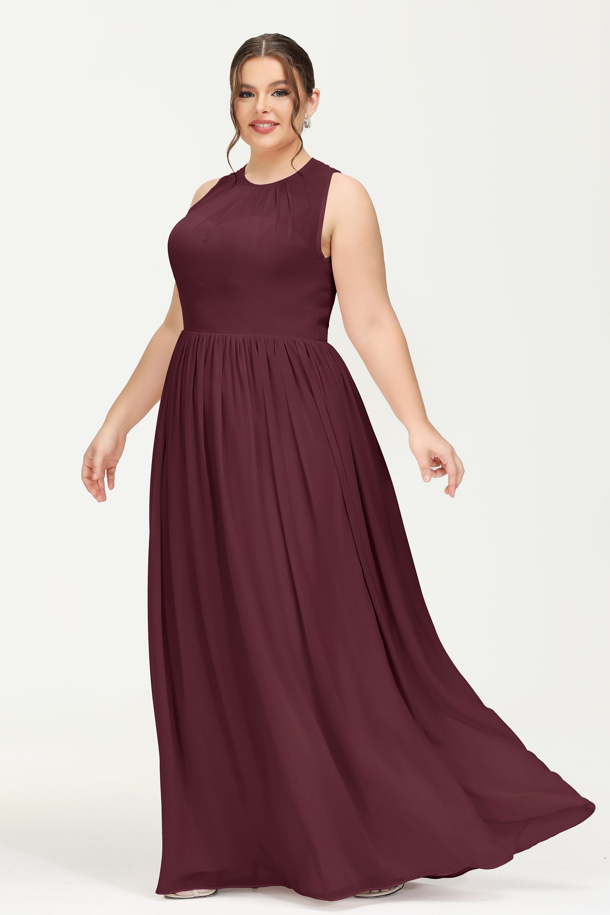 Illusion Neck Chiffon Floor-Length Bridesmaid Dress Plus Size DUNTERY Illusion Neck Chiffon Floor-Length Bridesmaid Dress Plus Size DUNTERY