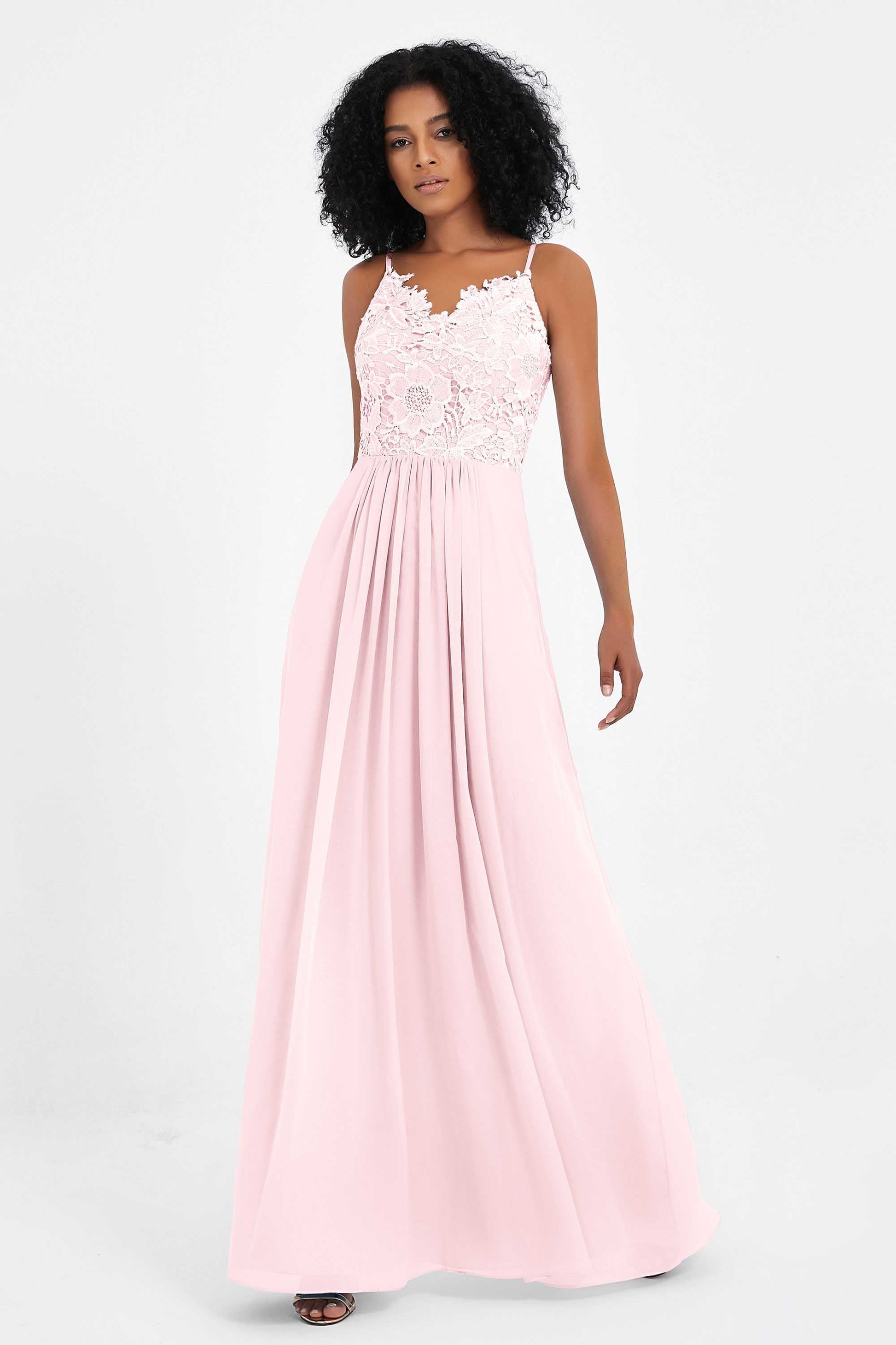 Lace Top Long Chiffon Bridesmaid Gown DUNTERY Lace Top Long Chiffon Bridesmaid Gown DUNTERY