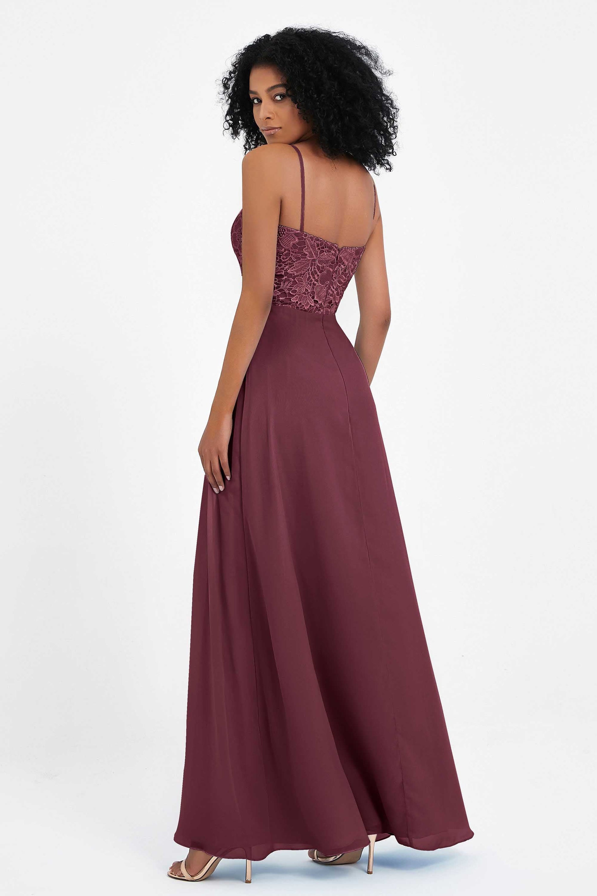 Lace Top Long Chiffon Bridesmaid Gown DUNTERY Lace Top Long Chiffon Bridesmaid Gown DUNTERY