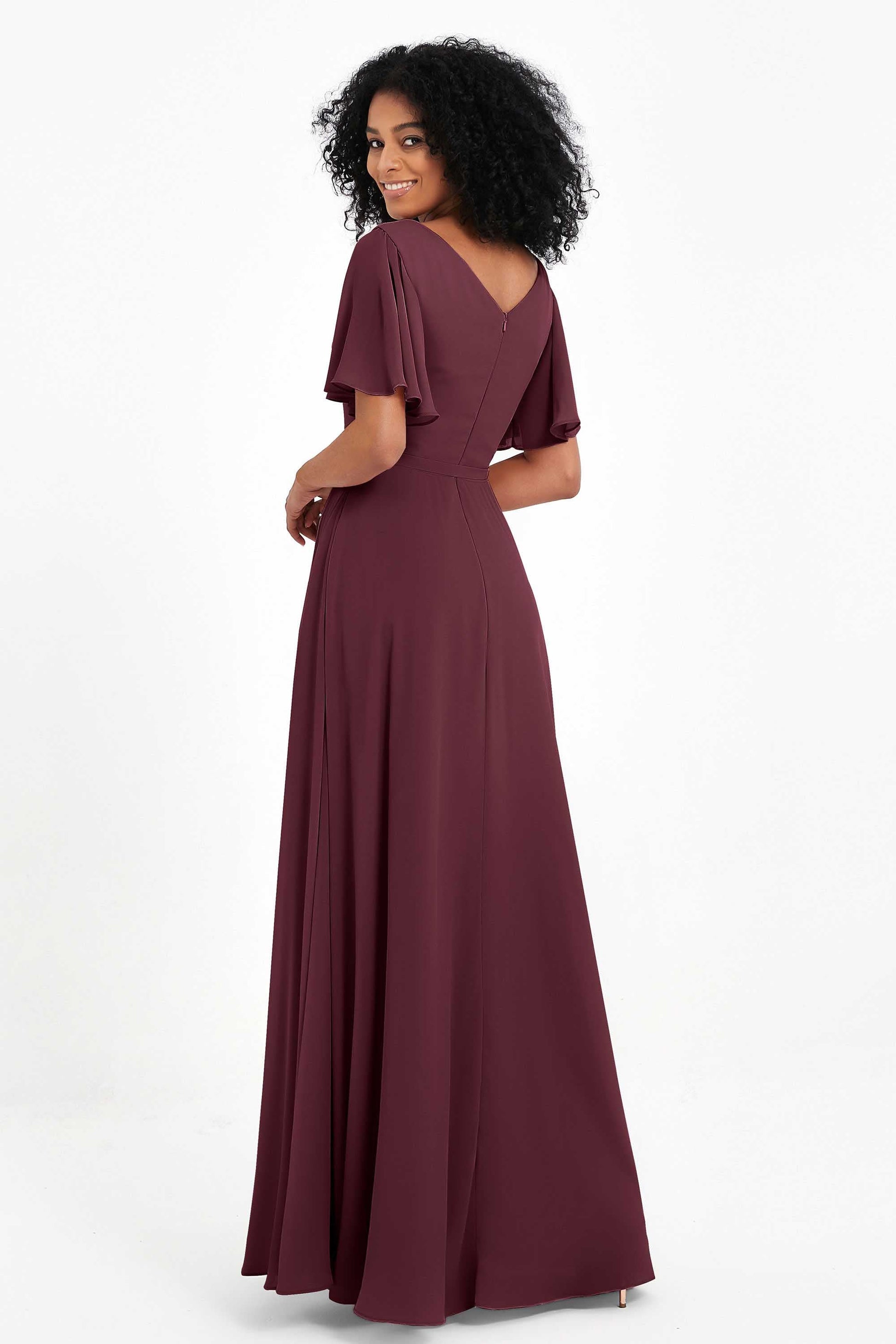 Flutter Sleeves Long Chiffon Bridesmaid Gown – DUNTERY