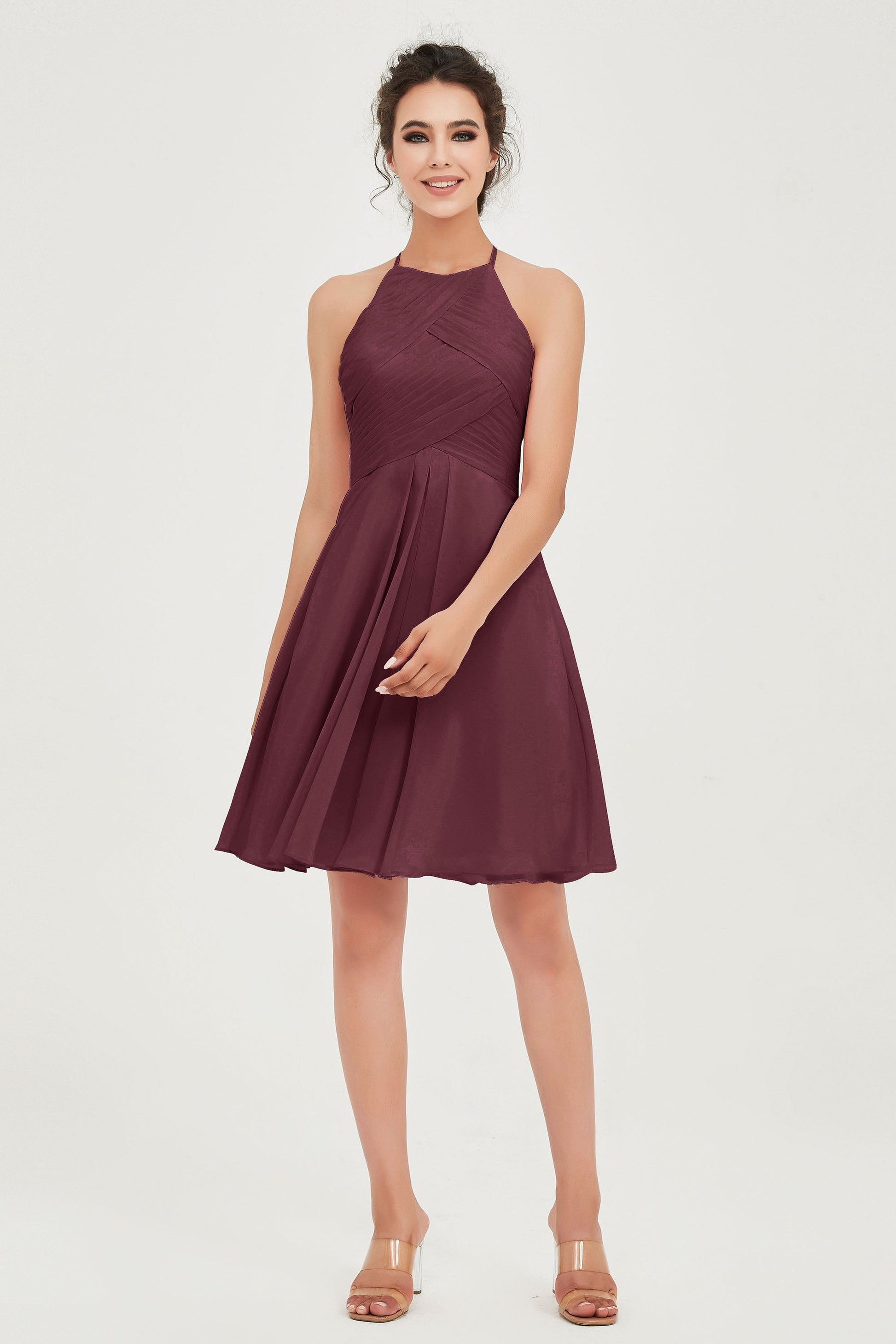 Halter Sleeveless Open-back Chiffon Short Bridesmaid Dress DUNTERY Halter Sleeveless Open-back Chiffon Short Bridesmaid Dress DUNTERY