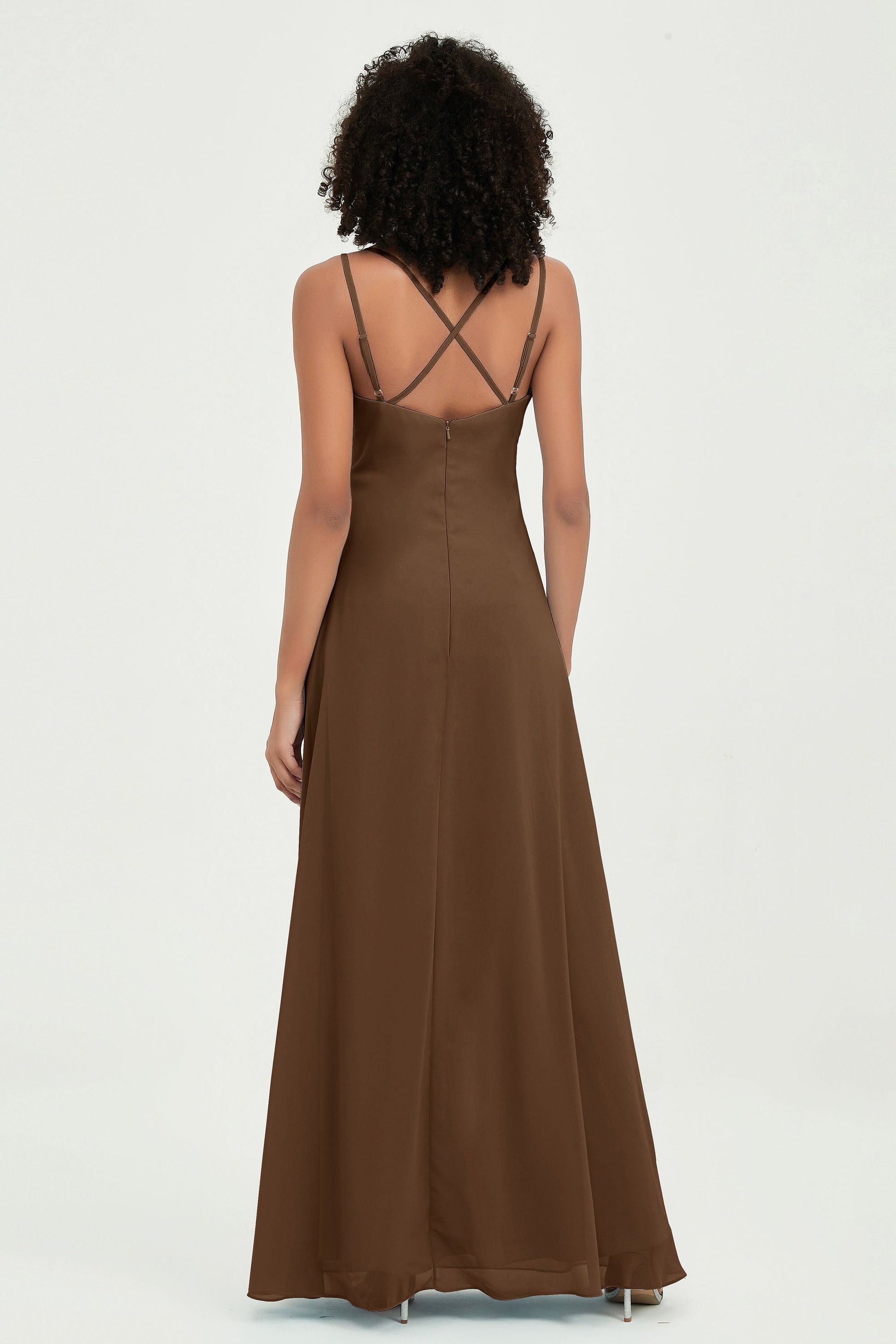 Double Straps Criss-Cross Back Chiffon Long Bridesmaid Dress DUNTERY Double Straps Criss-Cross Back Chiffon Long Bridesmaid Dress DUNTERY