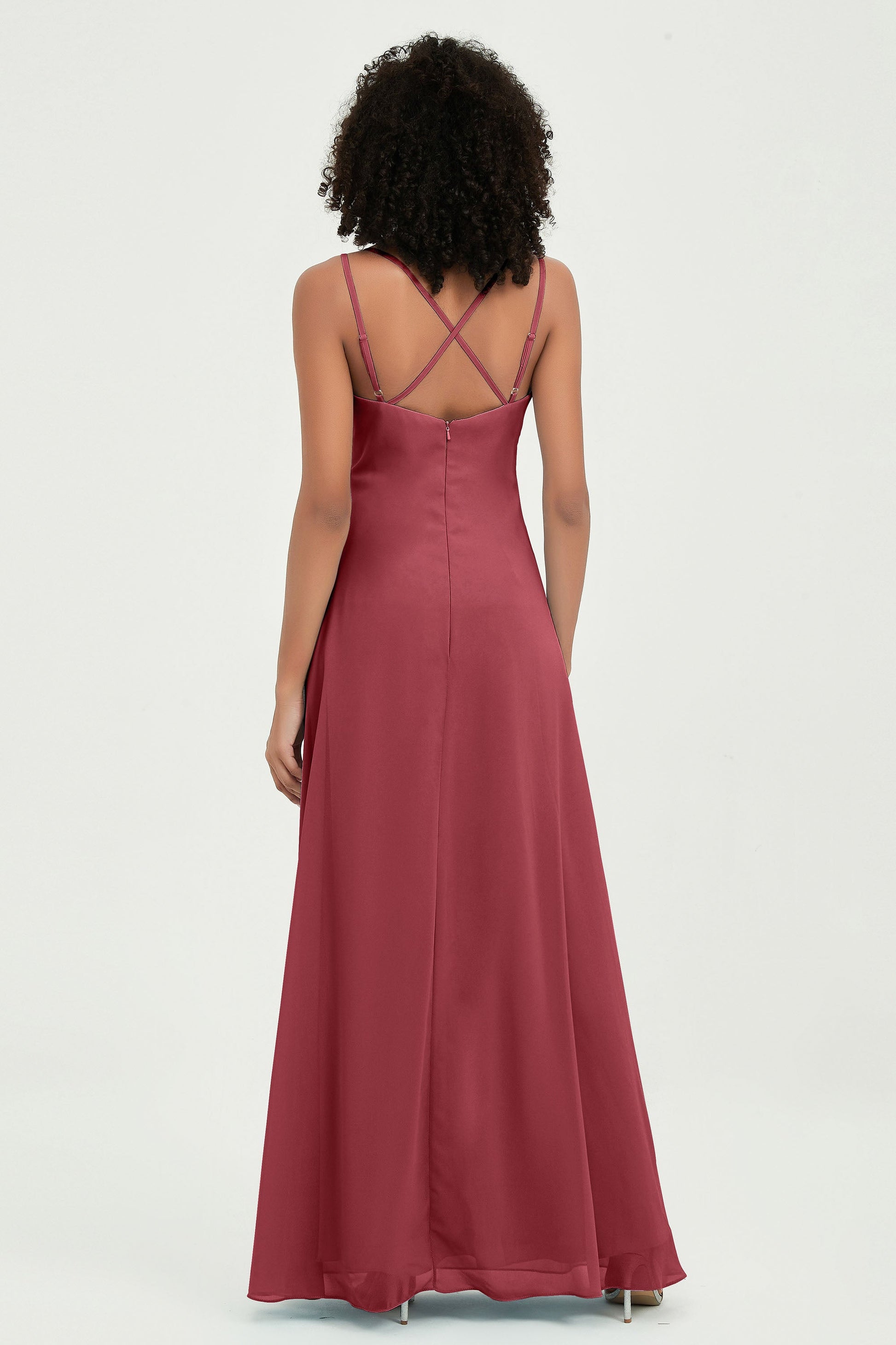 Double Straps Criss-Cross Back Chiffon Long Bridesmaid Dress DUNTERY Double Straps Criss-Cross Back Chiffon Long Bridesmaid Dress DUNTERY