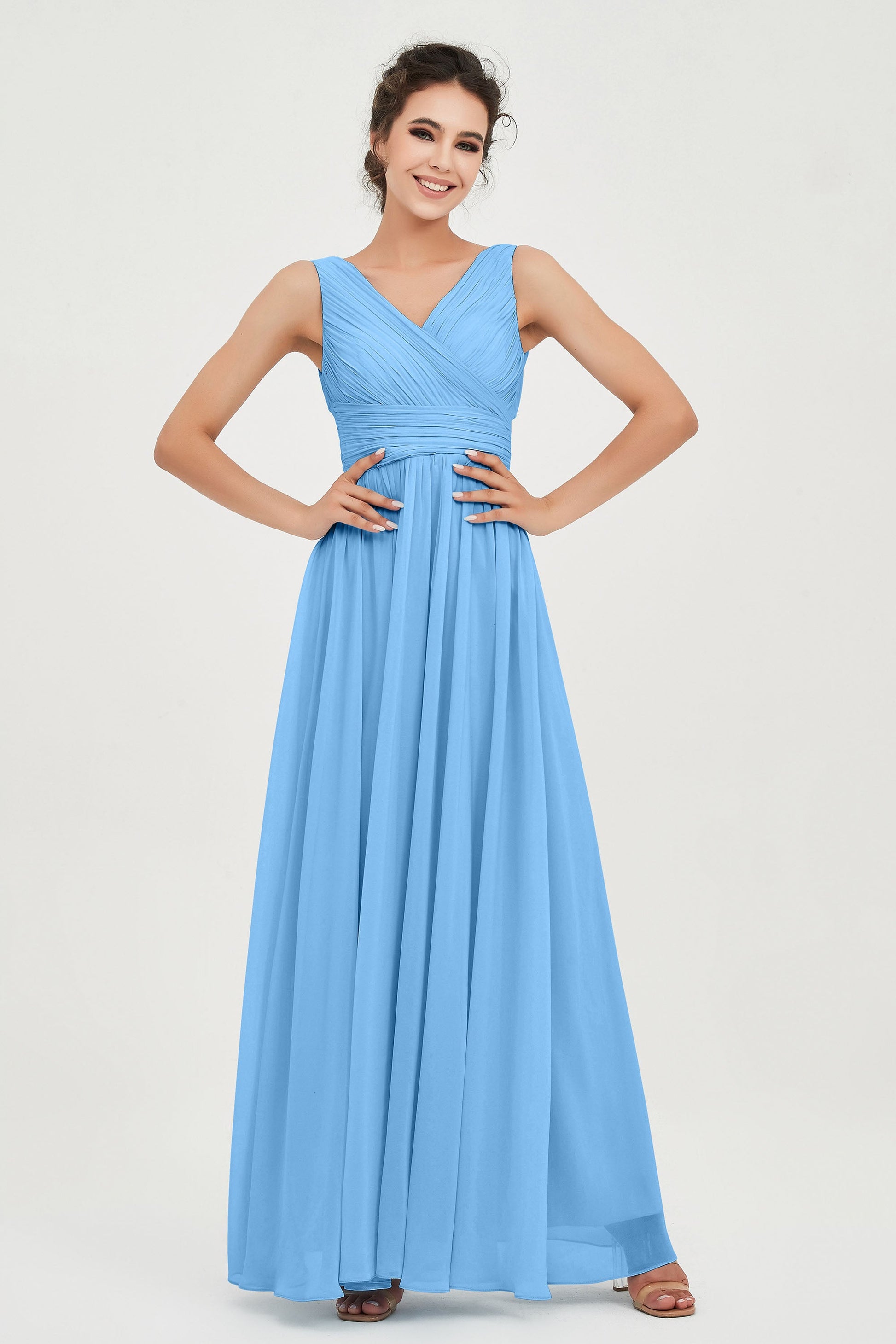 A-line V-neck Chiffon Floor-length Bridesmaid Dress DUNTERY A-line V-neck Chiffon Floor-length Bridesmaid Dress DUNTERY