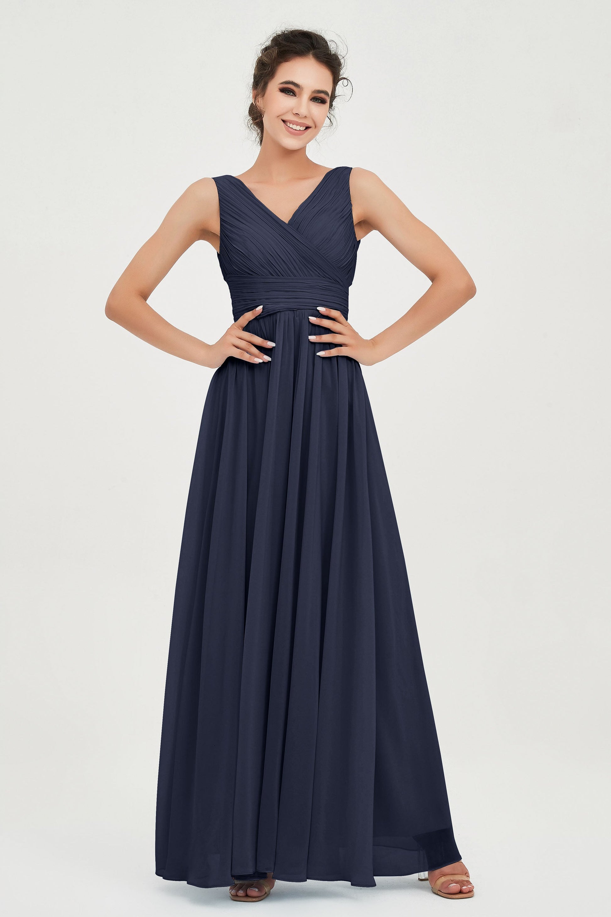 A-line V-neck Chiffon Floor-length Bridesmaid Dress DUNTERY A-line V-neck Chiffon Floor-length Bridesmaid Dress DUNTERY