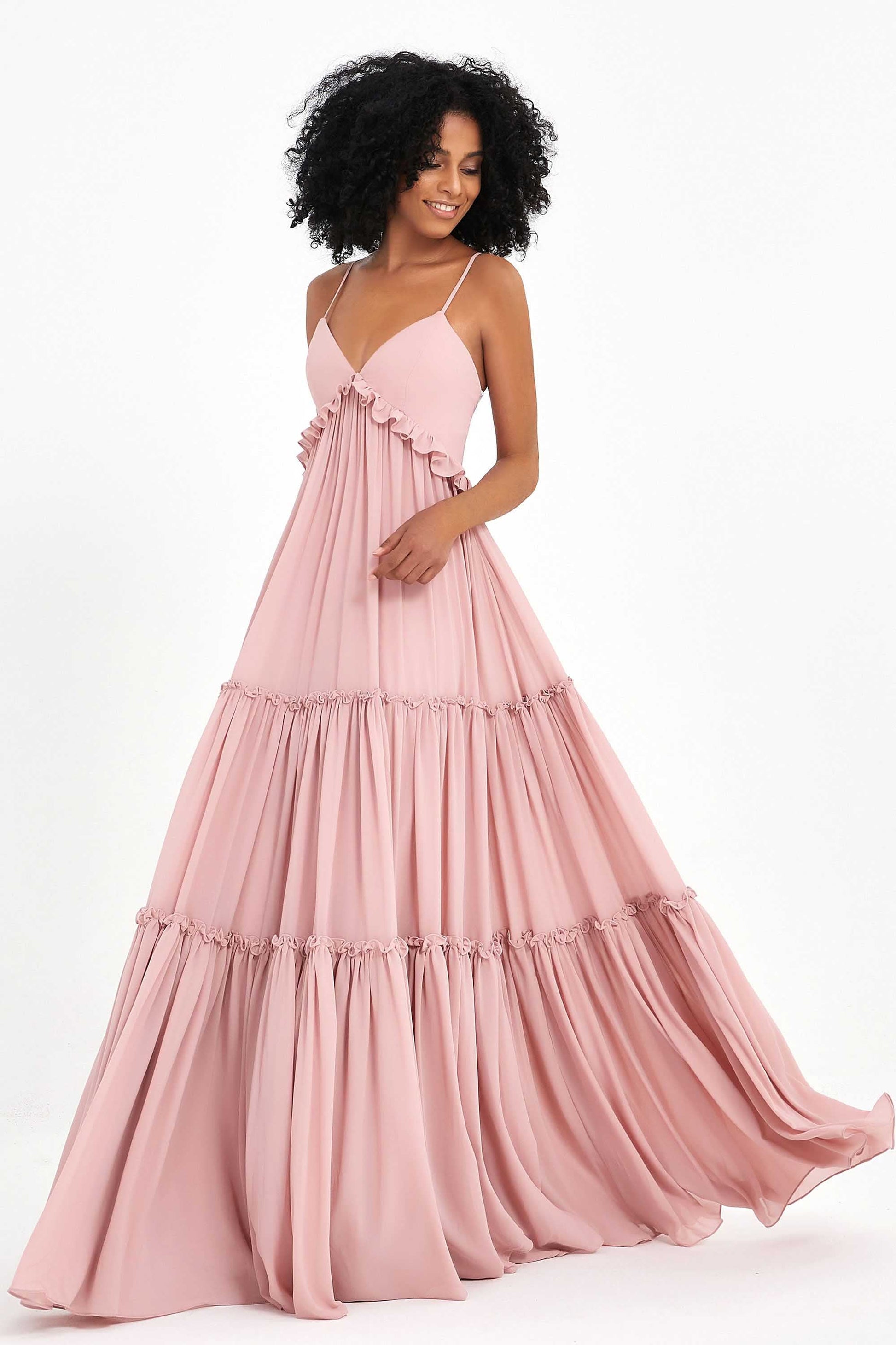 V-neck Empire Waist Maxi Boho Chiffon Dress – DUNTERY