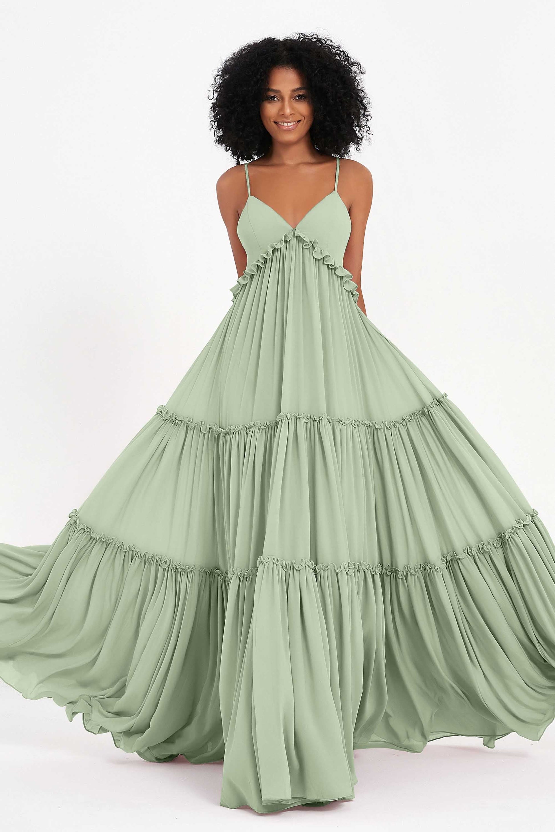 Duntery Boho Empire Waist Bridesmaid Dress Maxi Chiffon Dress, Sage Duntery Boho Empire Waist Bridesmaid Dress Maxi Chiffon Dress, Sage